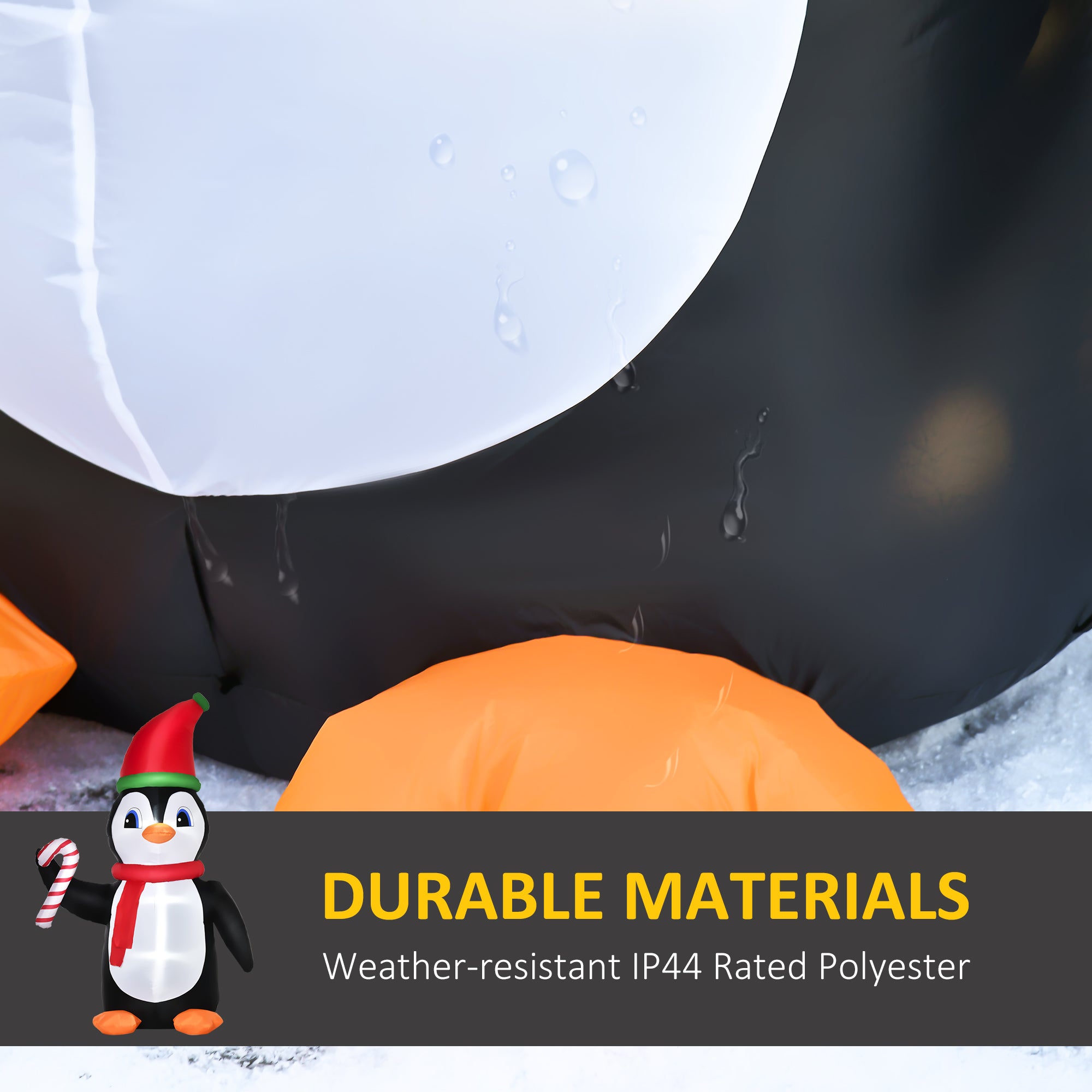 HOMCOM 8ft Inflatable Christmas Penguin Holding Candy Cane Blow Up Outdoor Decoration with LED Lights for Holiday - North Peak Garden Furniture