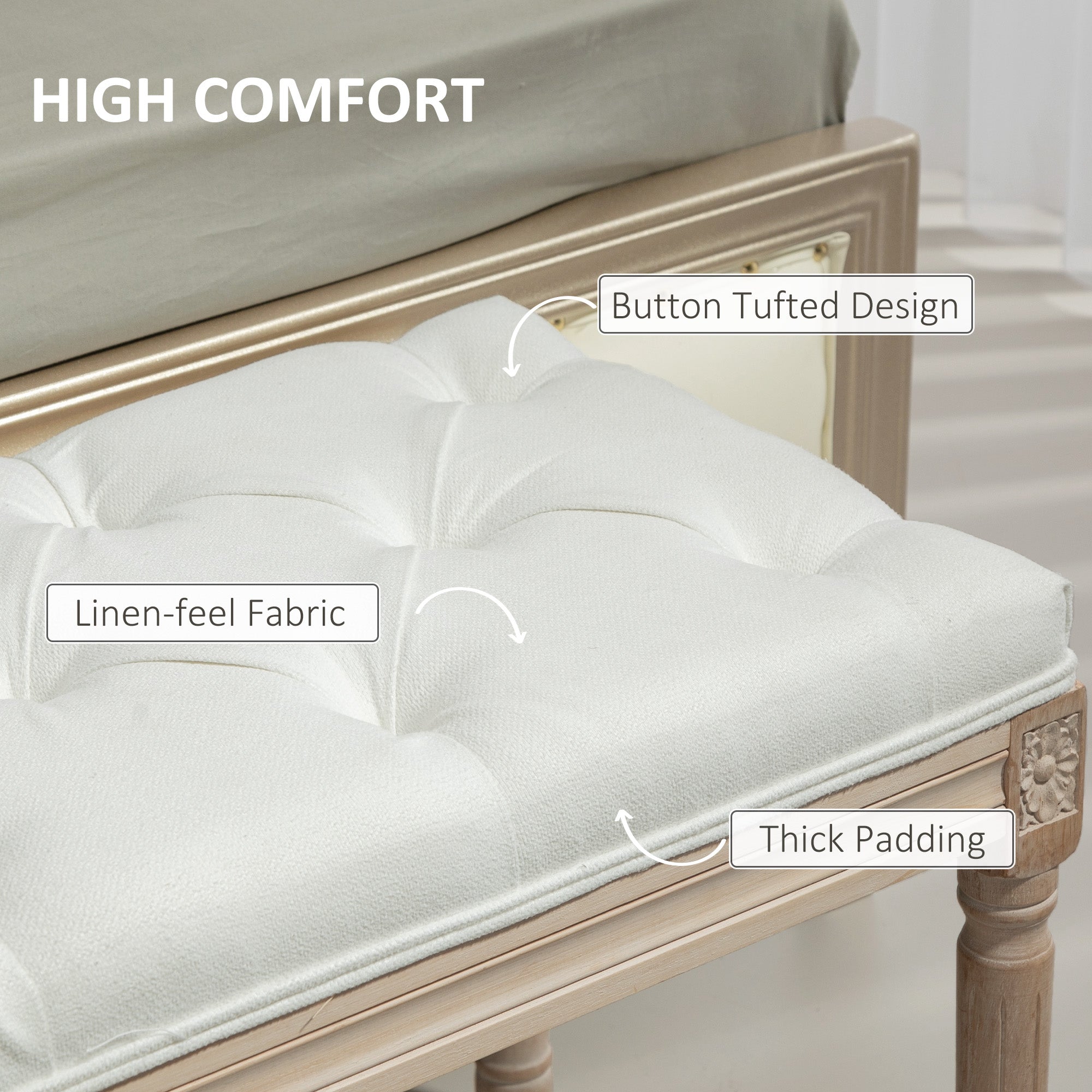 HOMCOM Vintage French Look Bed End Bench - Cream White