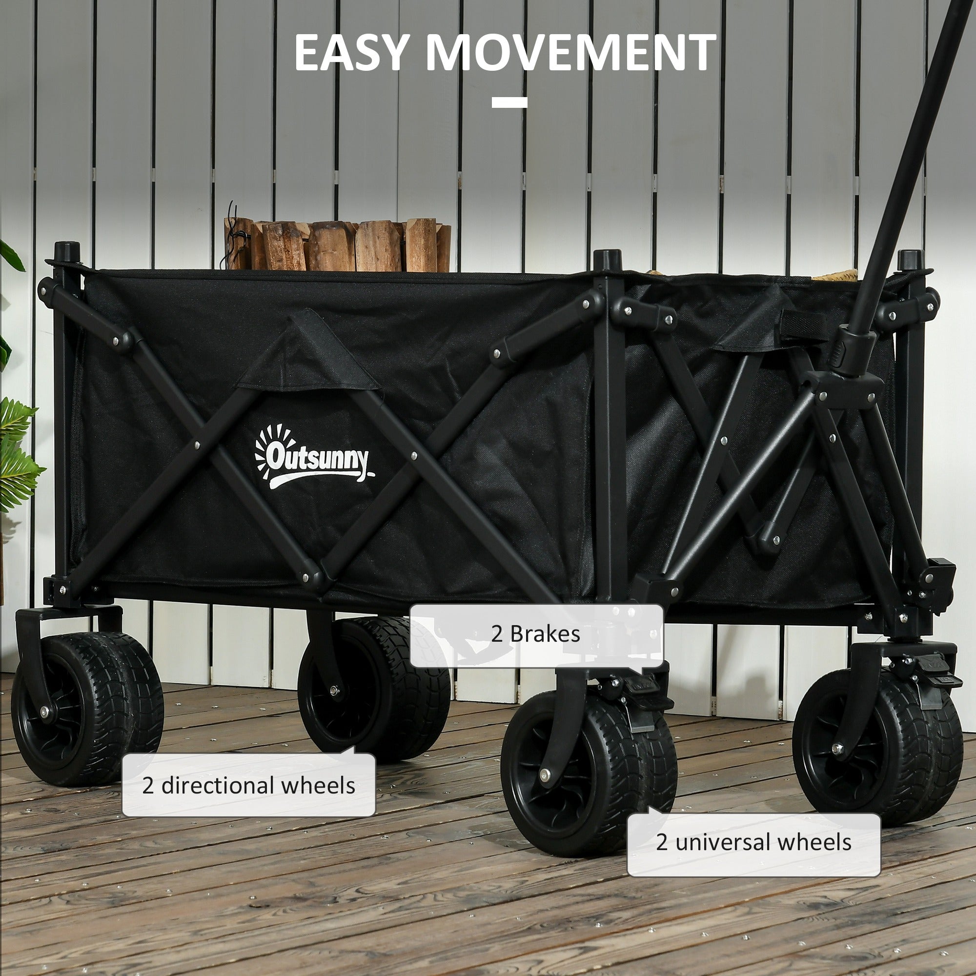 Outsunny Folding Garden Trolley, Outdoor Wagon Cart with Carry Bag, for Beach, Camping, Festival, 120KG Capacity, Black - North Peak Garden Furniture
