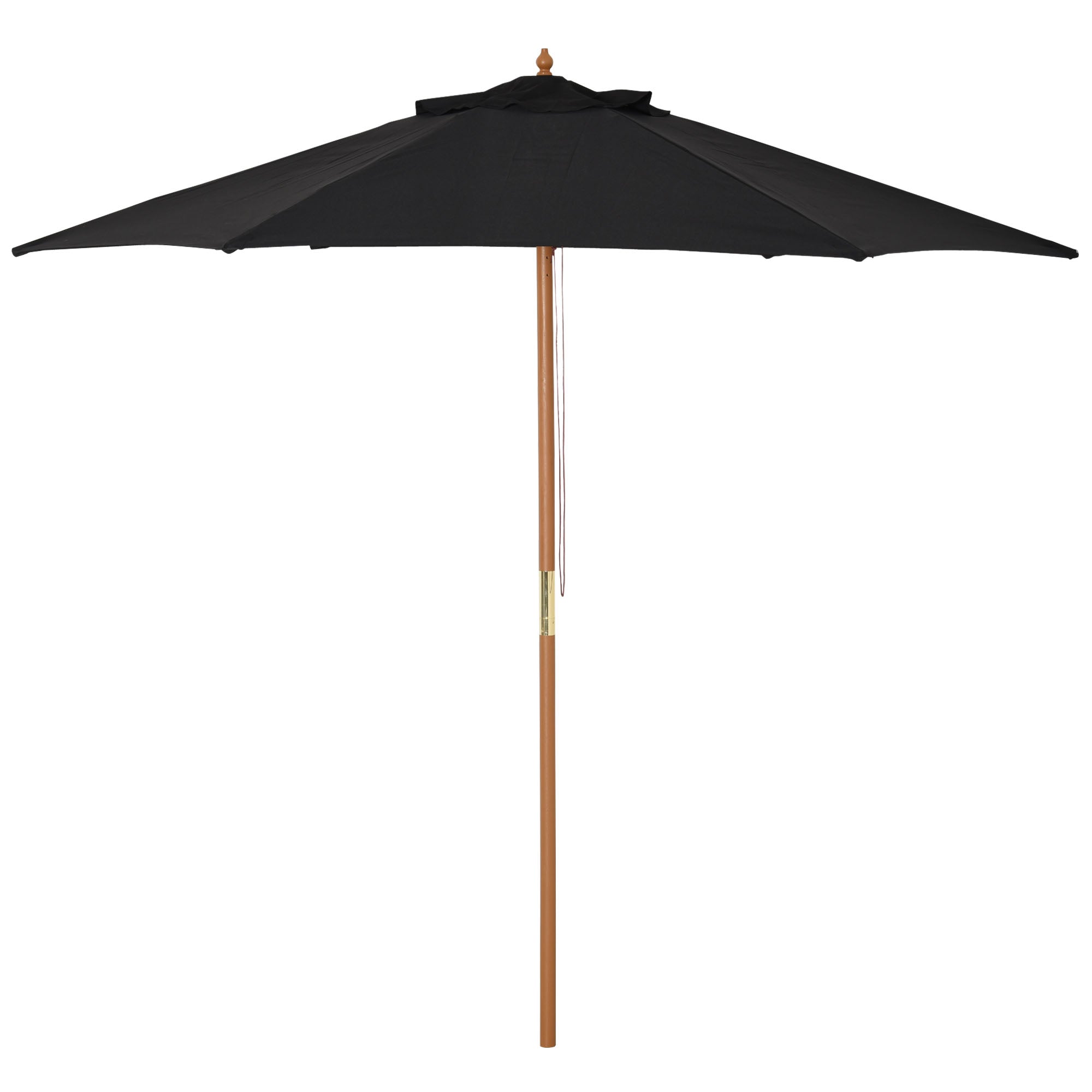 Outsunny 2.5m Garden Parasol: Wooden Outdoor Umbrella with Weather-Resistant Black Canopy