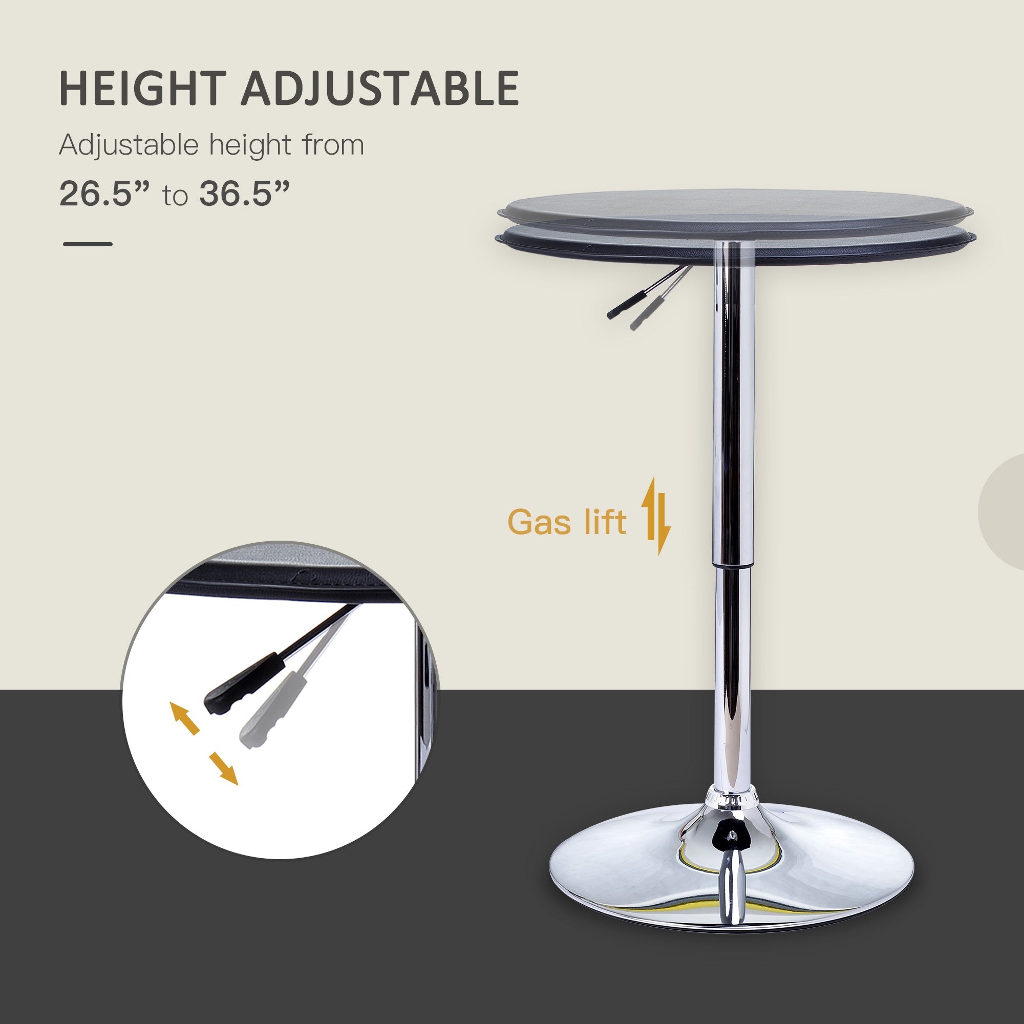 HOMCOM Adjustable Round Bistro Bar Table with PVC Leather Top Steel Base Home Kitchen Dining Desk Black - North Peak Garden Furniture