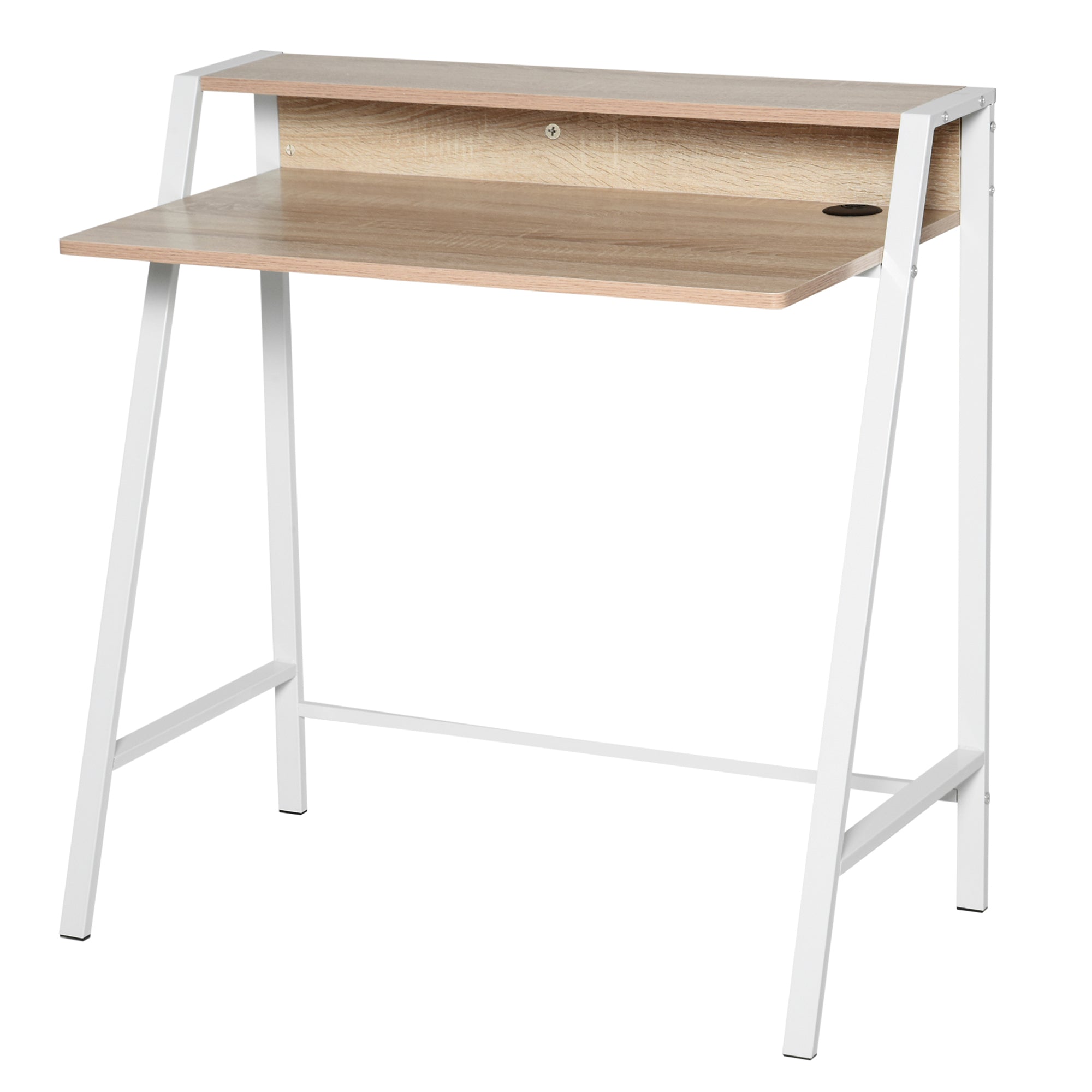 HOMCOM Writing Desk Computer Table Home Office PC Laptop Workstation Storage Shelf 84L x 45W cm White and Oak - North Peak Garden Furniture