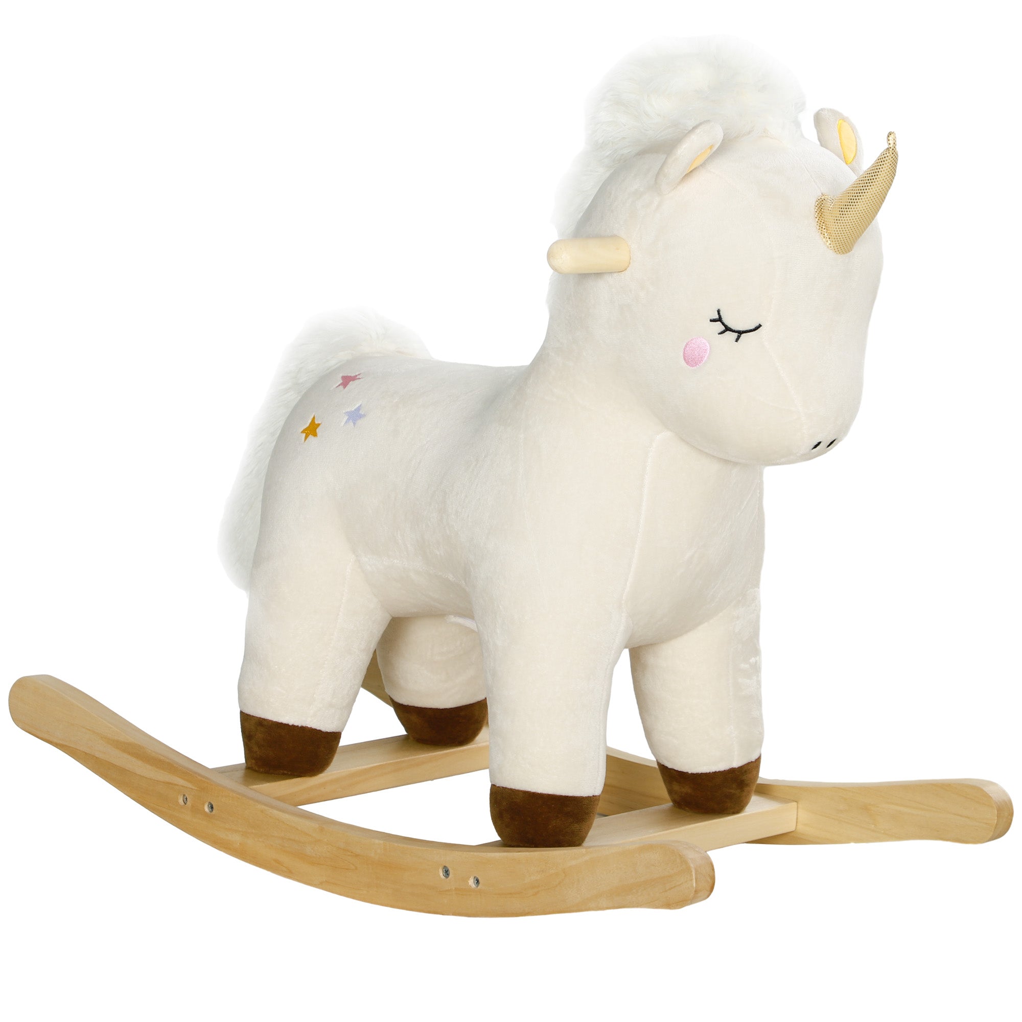 AIYAPLAY Rocking Horse with Unicorn Design, Sounds, for Ages 2-4 Years, White - North Peak Garden Furniture