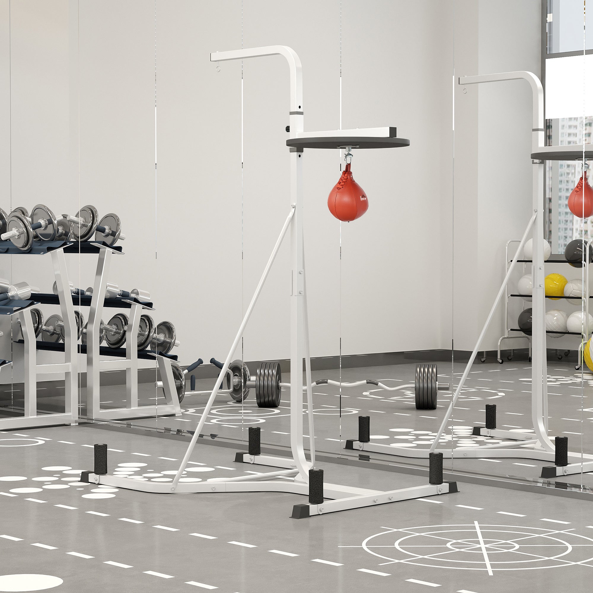 HOMCOM 170-190cm Freestanding Boxing Punch Bag Hanger & Speed Ball Station Platform Hanging Frame Home Gym, White - North Peak Garden Furniture