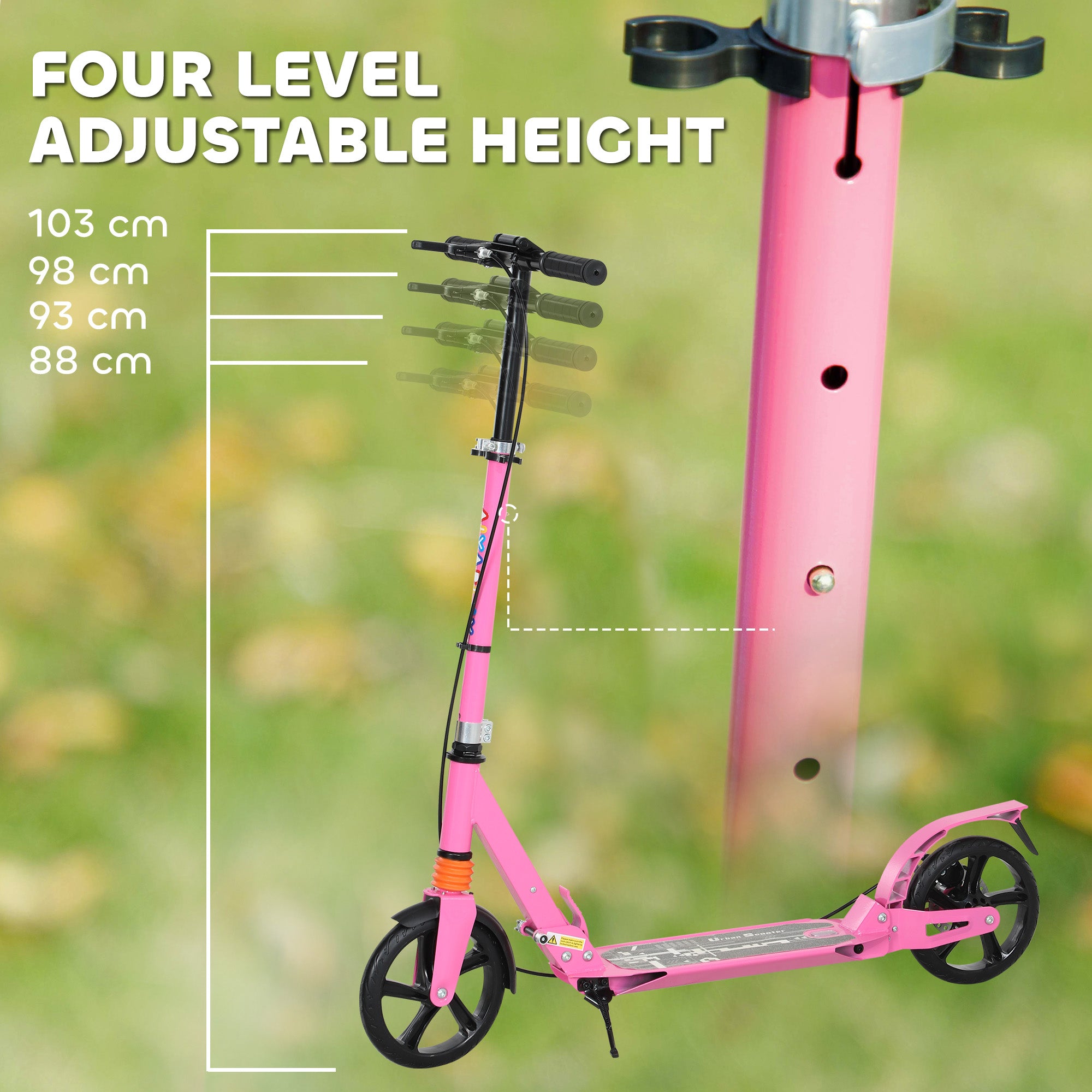 AIYAPLAY Kids Scooter with Four-Level Adjustable Handlebar, Dual Brake System, 200mm Wheels, ABEC-7 Bearings, Pink - North Peak Garden Furniture