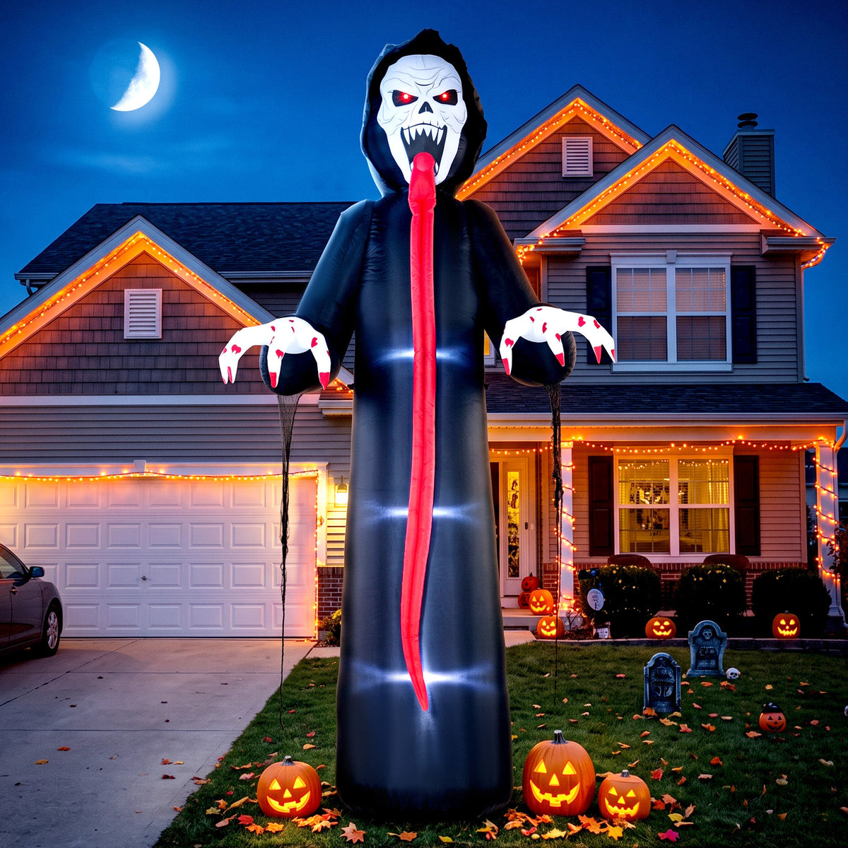Outsunny 10 FT Halloween Inflatable Skeleton, Scary Halloween Decoration with Built-in LED Lights for Indoor Outdoor Decor