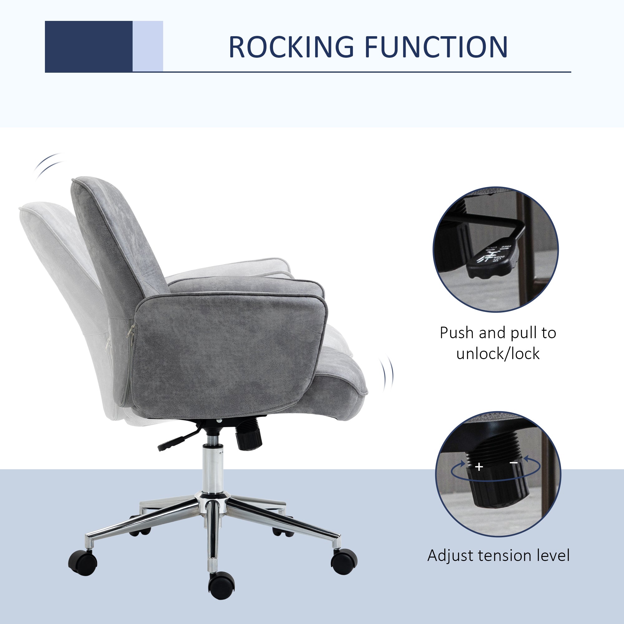 Vinsetto Swivel Computer Office Chair Mid Back Desk Chair for Home Study Bedroom, Light Grey - North Peak Garden Furniture