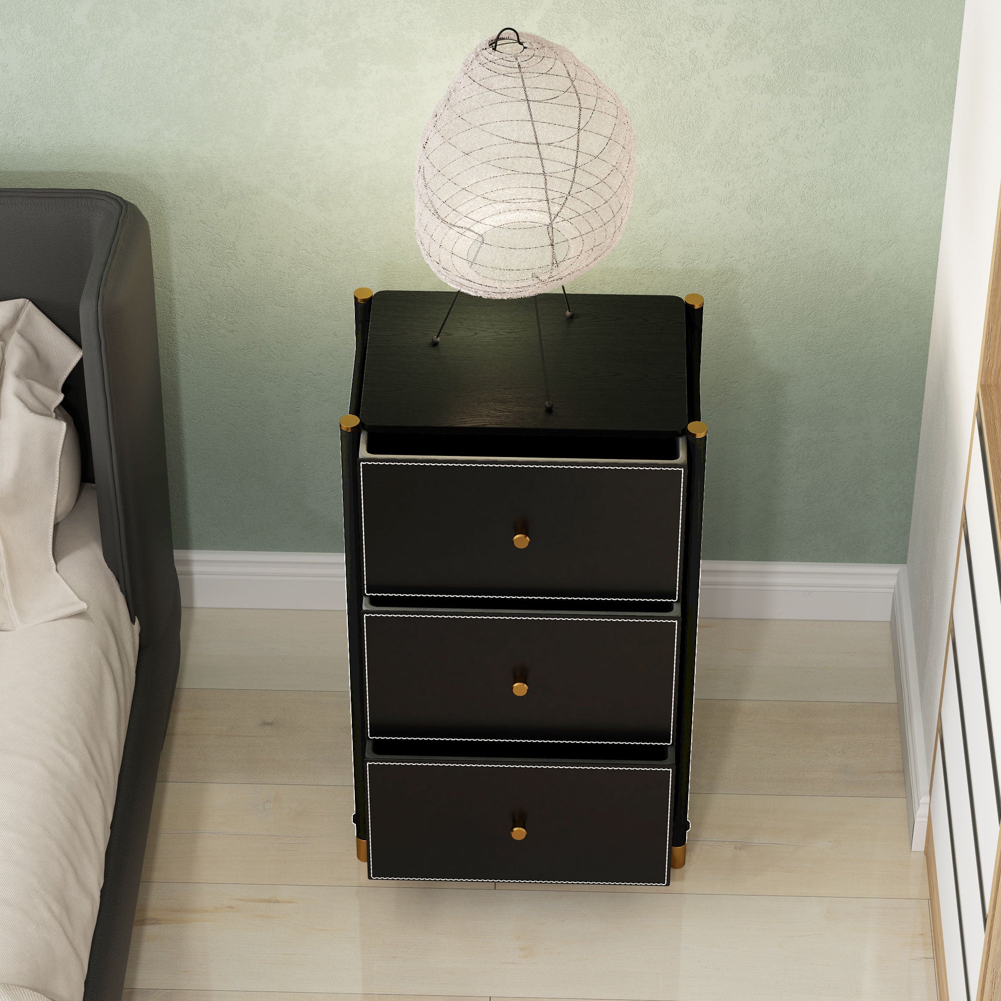 HOMCOM Faux Leather Front Chest of Three Drawers - Black - North Peak Garden Furniture