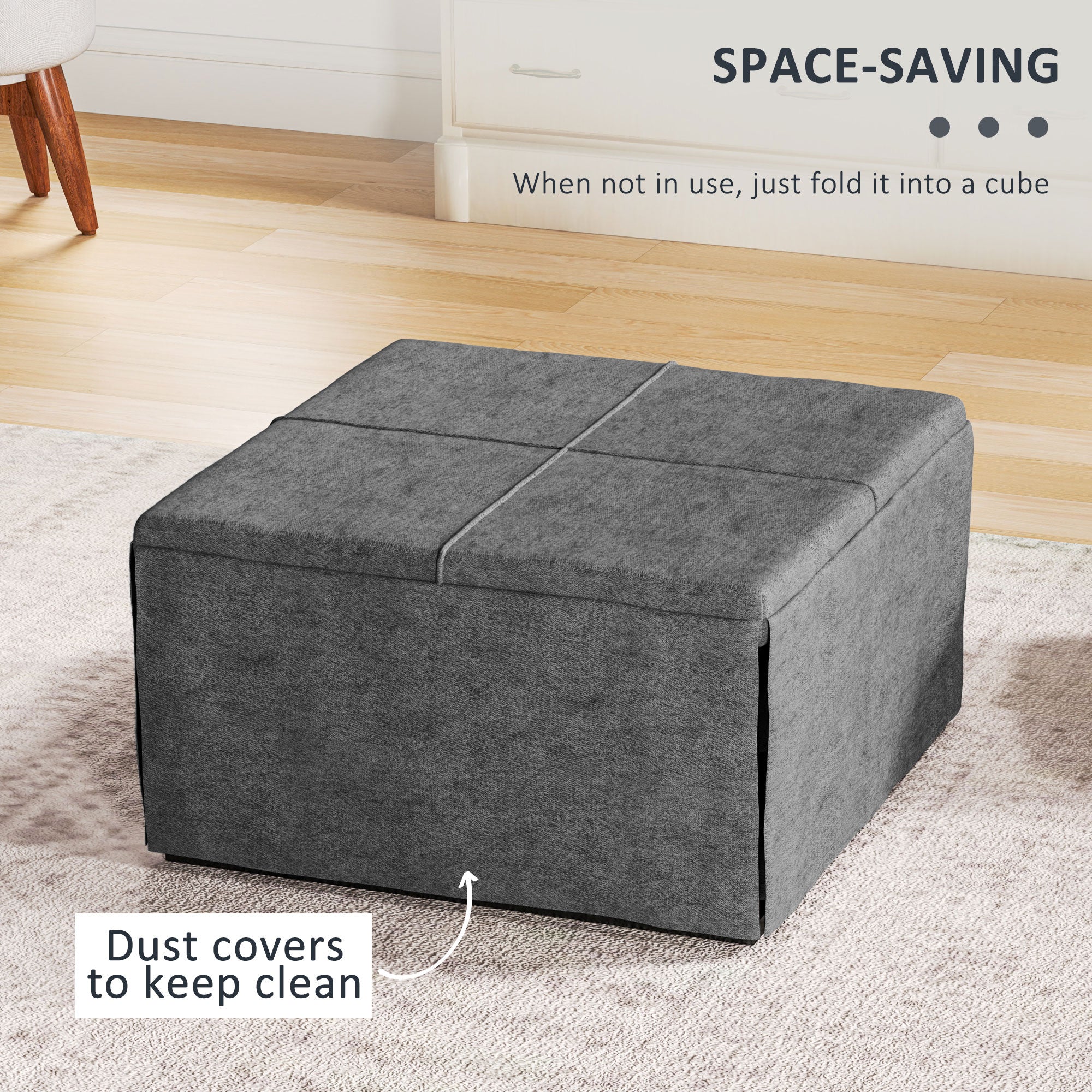 HOMCOM Folding Bed with Linen Sponge Mattress and Dust Cover, Foldable Guest Bed Compact Single Bed with Metal Frame, 69 x 181.5 cm, Grey - North Peak Garden Furniture