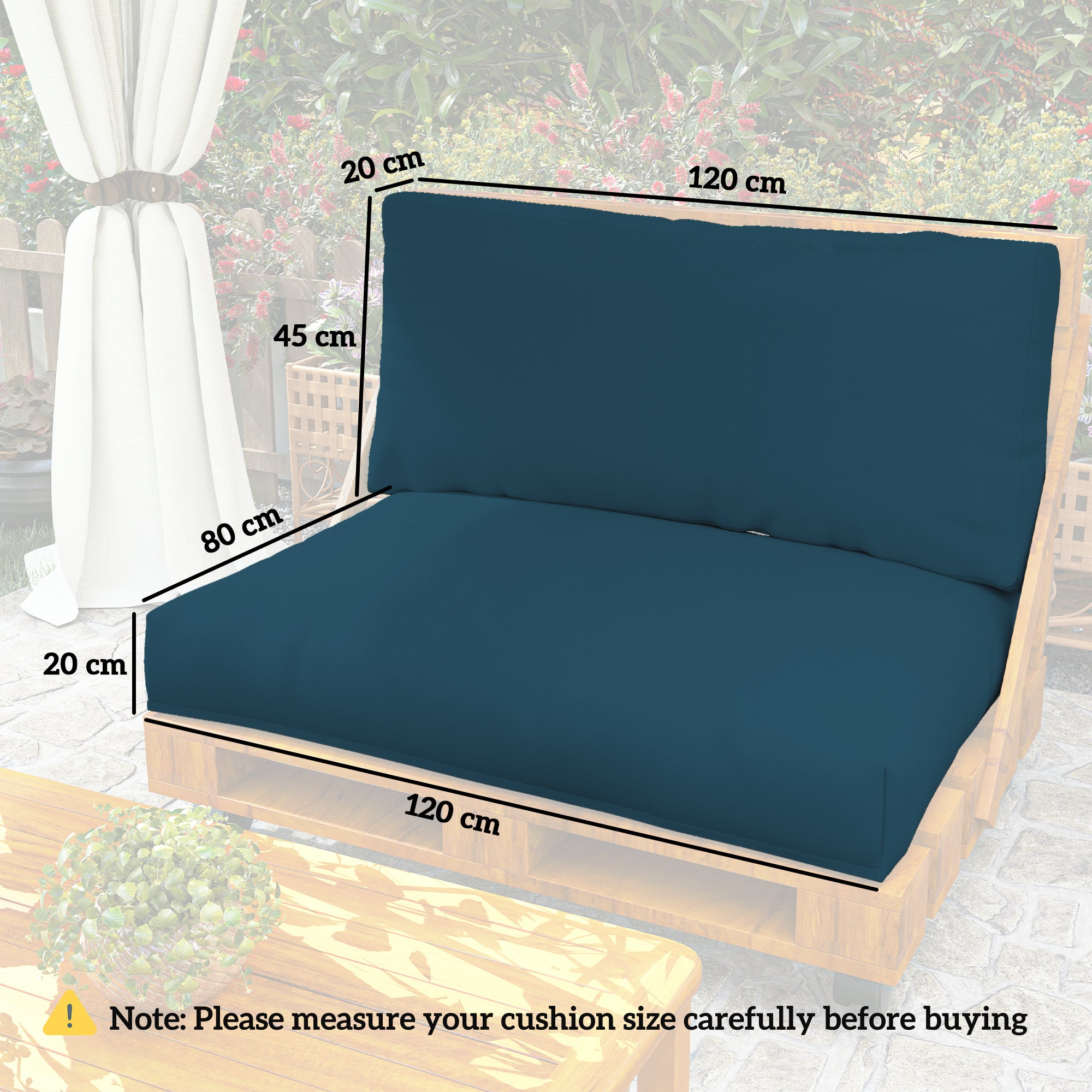 Outsunny 2 Seater Pallet Furniture Cushions Pallet Cushions, UPF20+ 220gsm Fabric, 20 cm Thick Outdoor Seat Pads, Navy Blue - North Peak Garden Furniture
