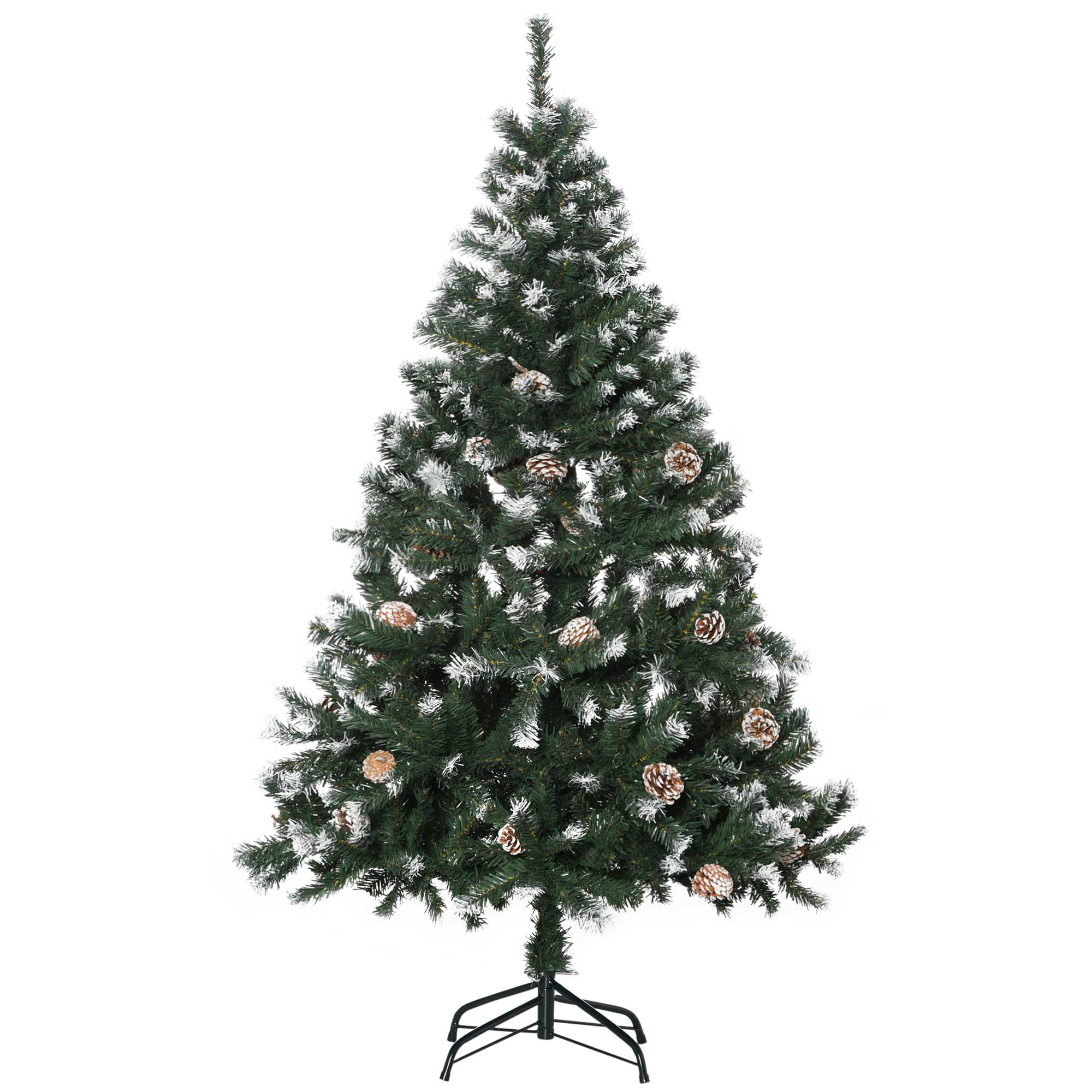 HOMCOM 5FT Artificial Christmas Tree with Pine Cones, Holiday Home Xmas Decoration Automatic Open, Green - North Peak Garden Furniture