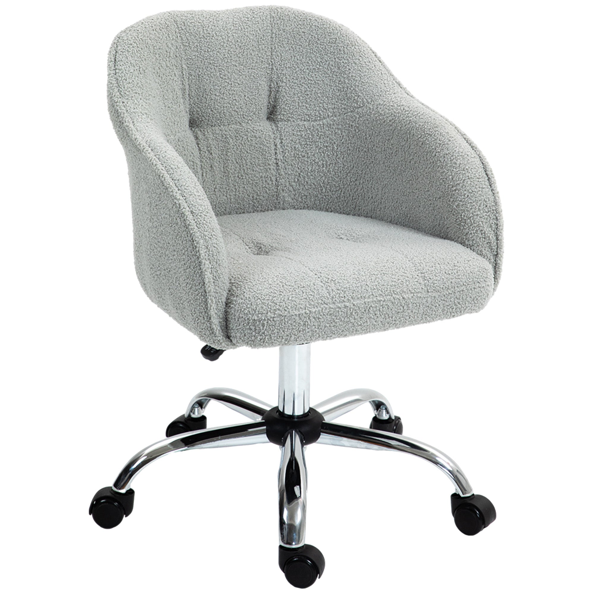 HOMCOM Teddy Fleece Swivel Office Chair - Grey - North Peak Garden Furniture