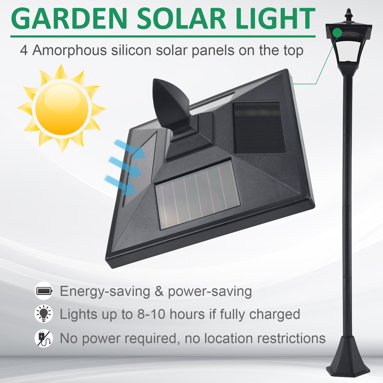 Outsunny Outdoor Garden Solar Post Lamp Sensor Dimmable LED Lantern Bollard Pathway 1.6M Tall – Black - North Peak Garden Furniture