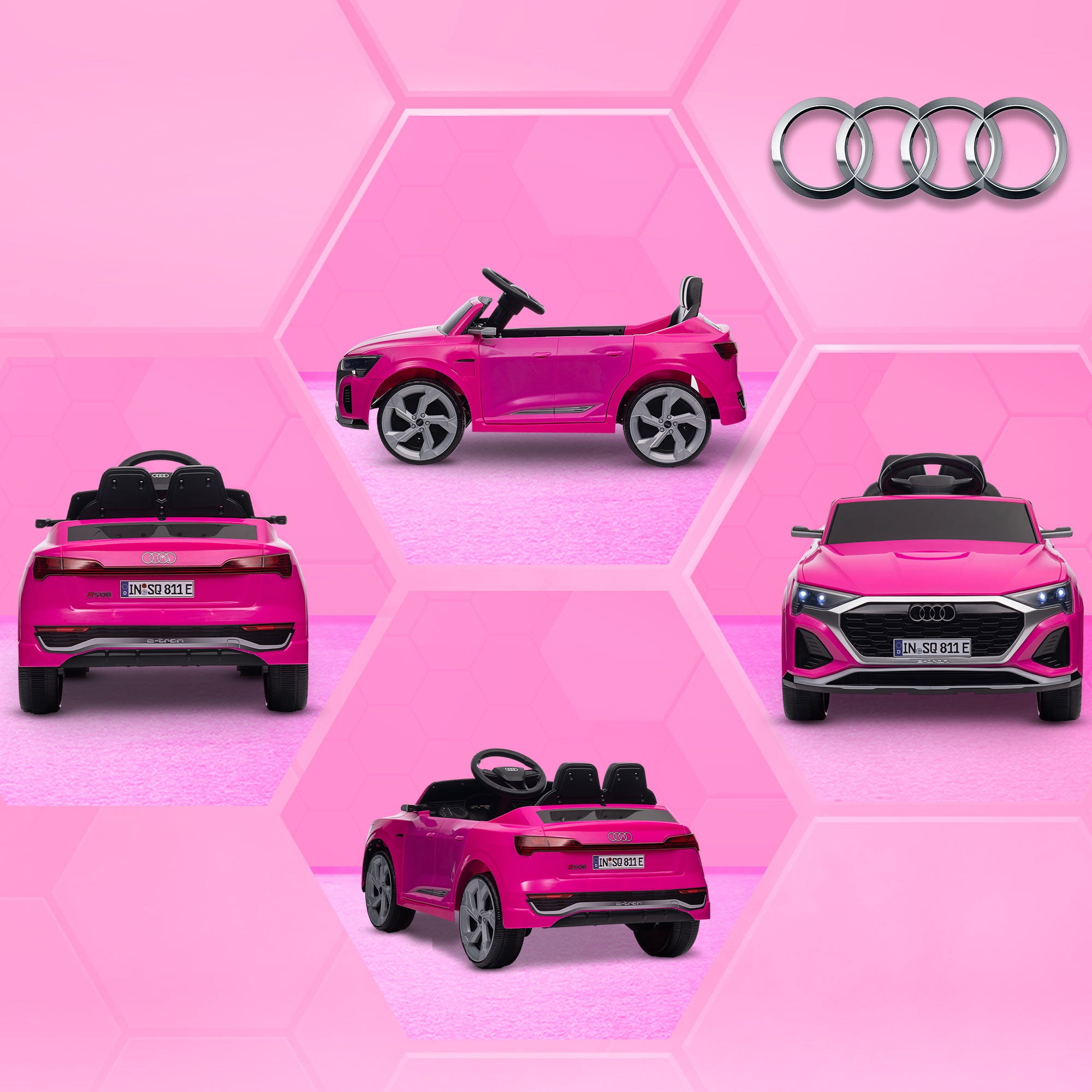 AIYAPLAY Audi Q8 e-tron Sportback Licensed 12V Ride on Car w/ Remote, 4 Spring Suspension Wheels, Headlights, Music, Horn - Pink - North Peak Garden Furniture
