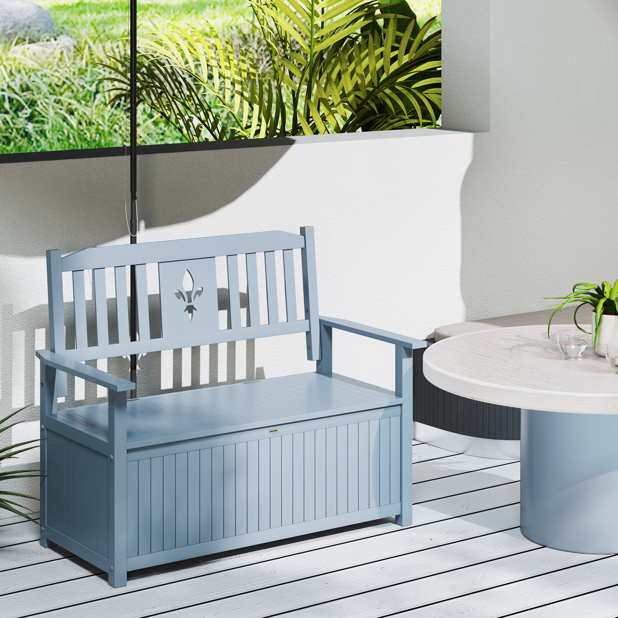 Outsunny Two-Seater Wooden Storage Bench - Grey - North Peak Garden Furniture