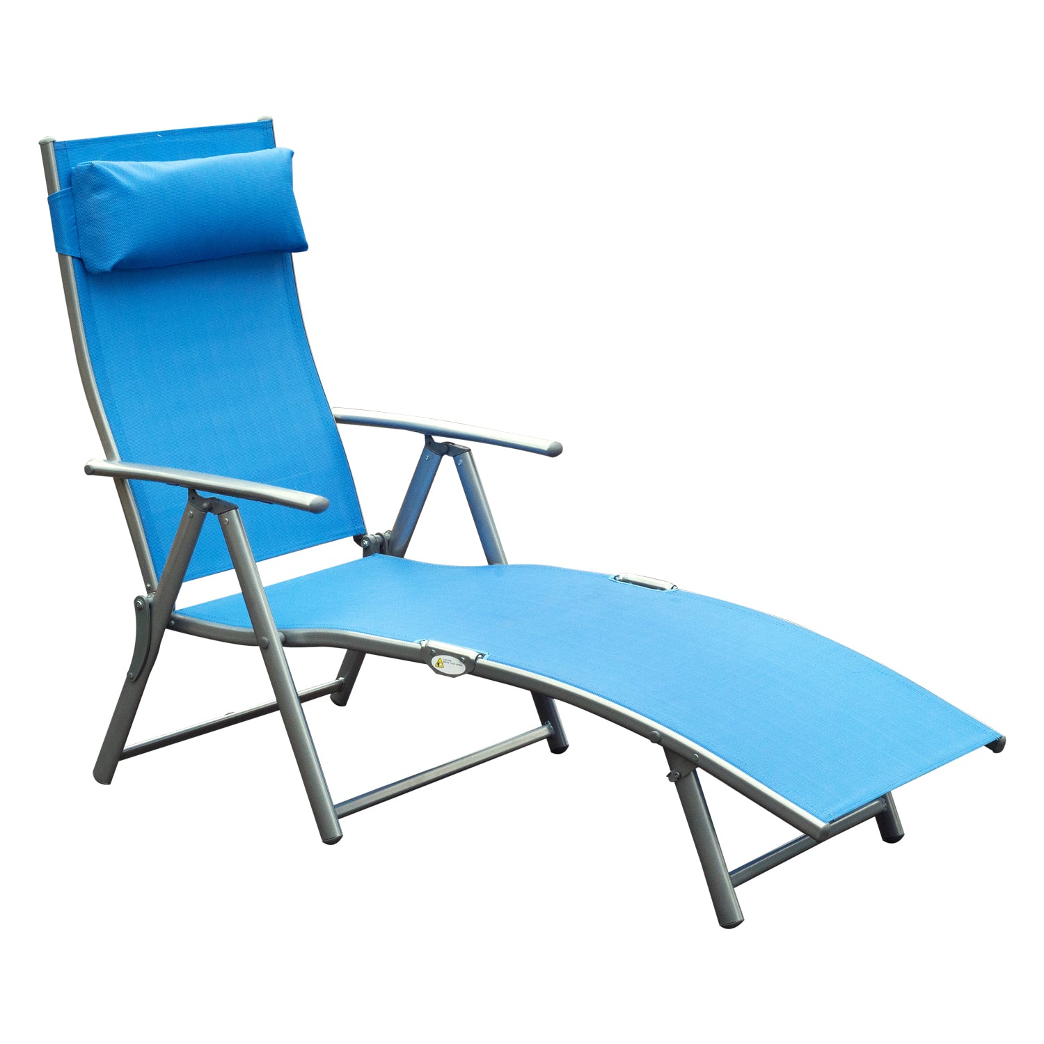 Outsunny Sun Lounger Steel Frame Outdoor Folding Chaise Texteline Lounge Chair Recliner with Headrest & 7 Levels Adjustable Backrest, Blue - North Peak Garden Furniture