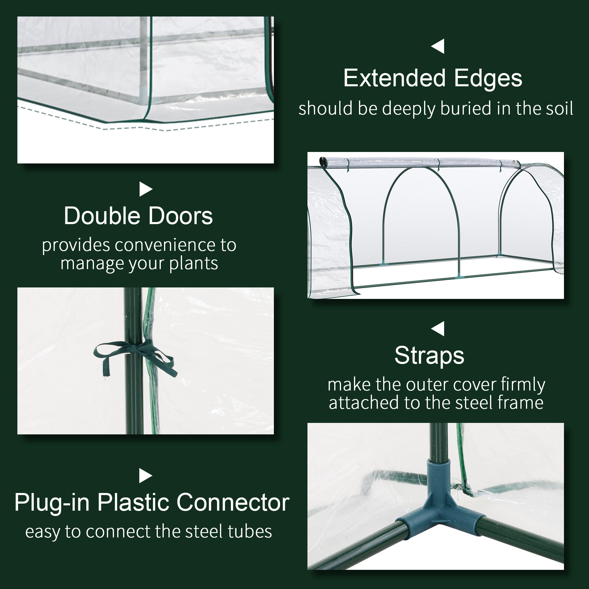 Outsunny Transparent Tunnel Greenhouse: Outdoor Grow House with Steel Frame & PVC Cover, 250x100x80cm