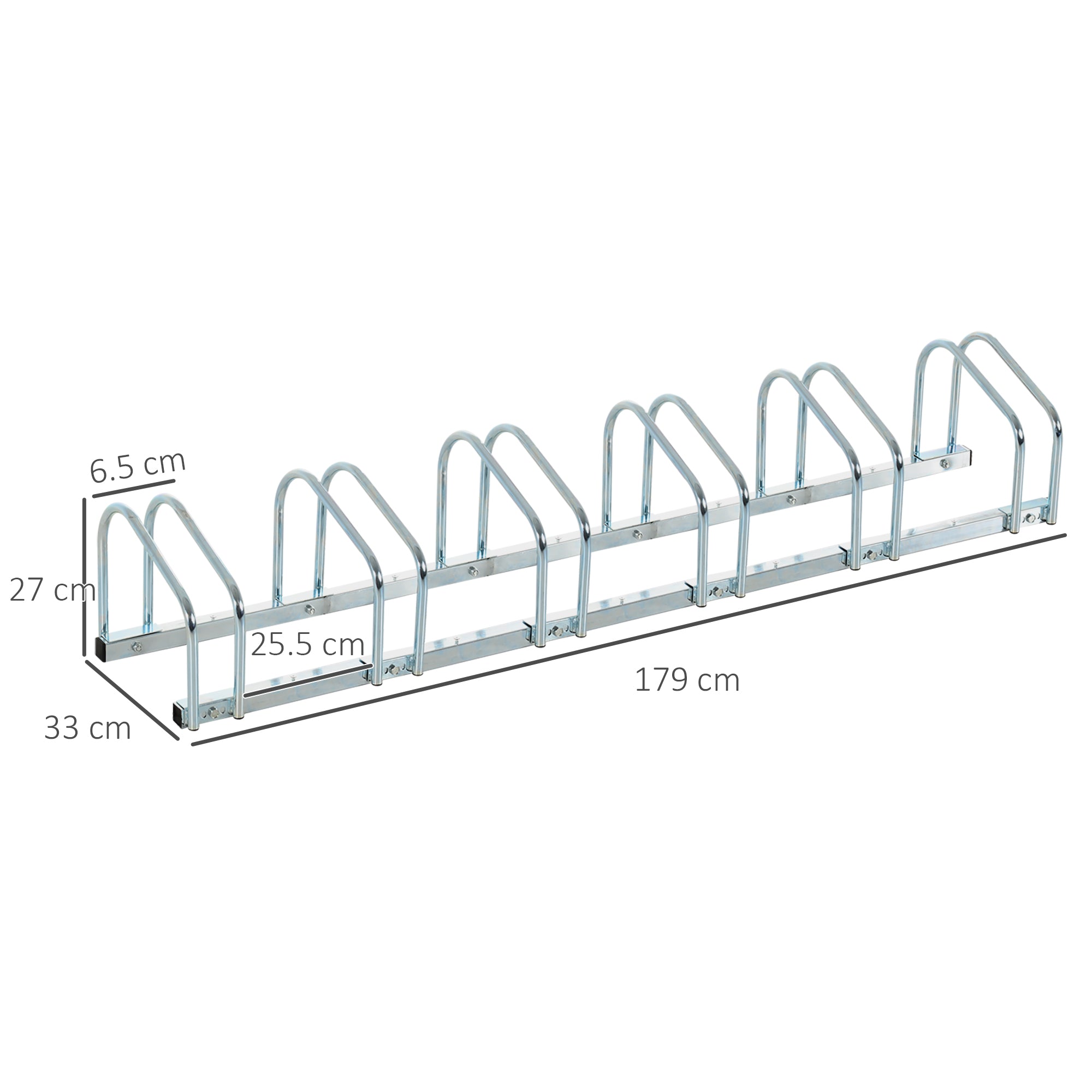 HOMCOM Bike Stand Parking Rack Floor or Wall Mount Bicycle Cycle Storage Locking Stand 179L x 33W x 27H (6 Racks, Silver) - North Peak Garden Furniture