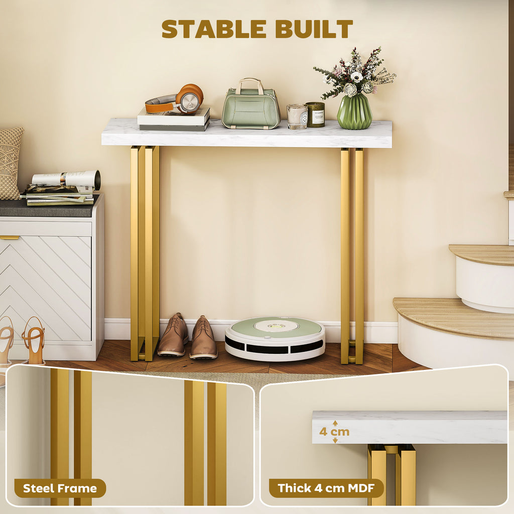 HOMCOM 100 cm Console Table with Faux Marble Top, Narrow Entryway Tabl
