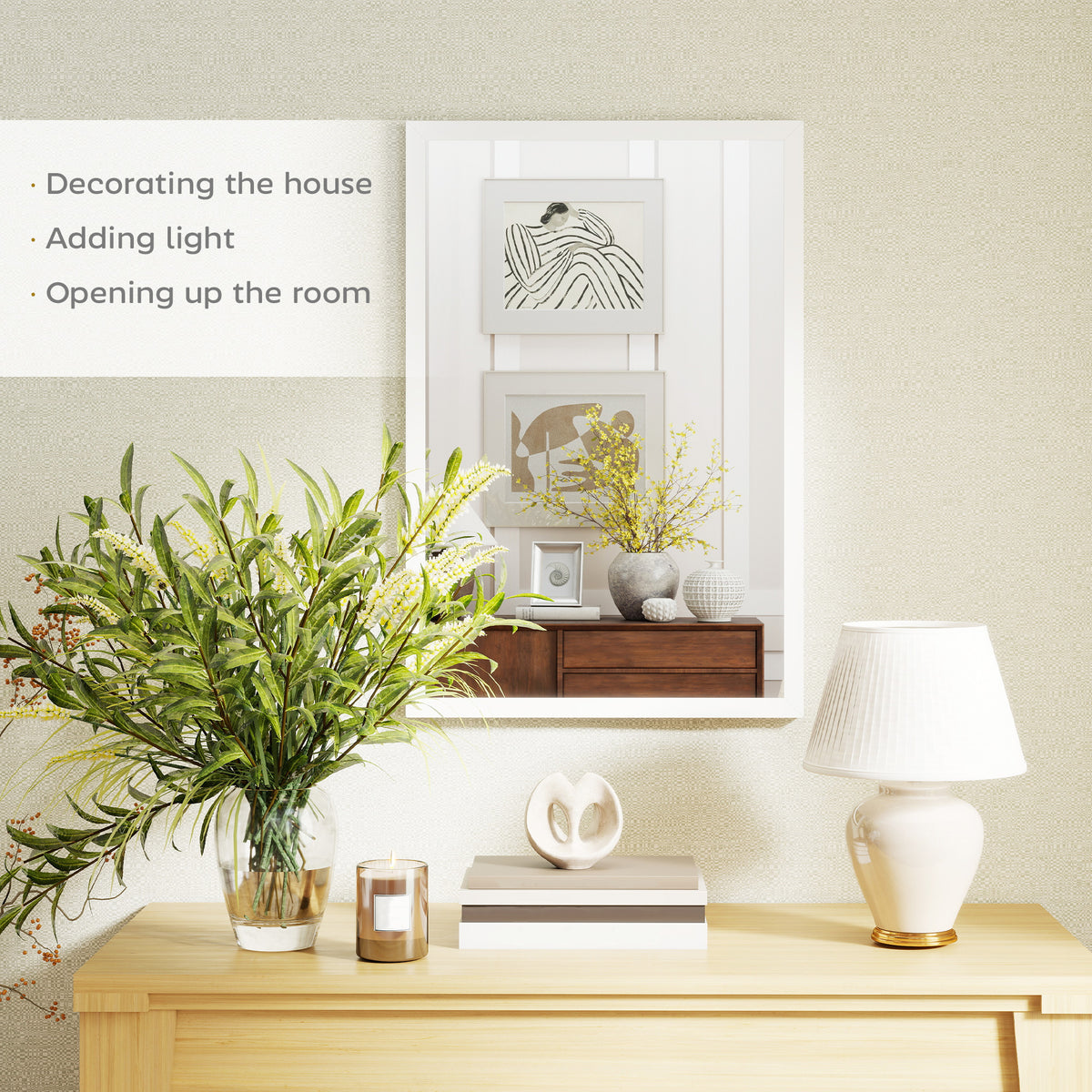 HOMCOM Wall Bathroom Mirror, 60 x 40 cm Wall-Mounted Mirror for Living Room, Bedroom, Hallway, White