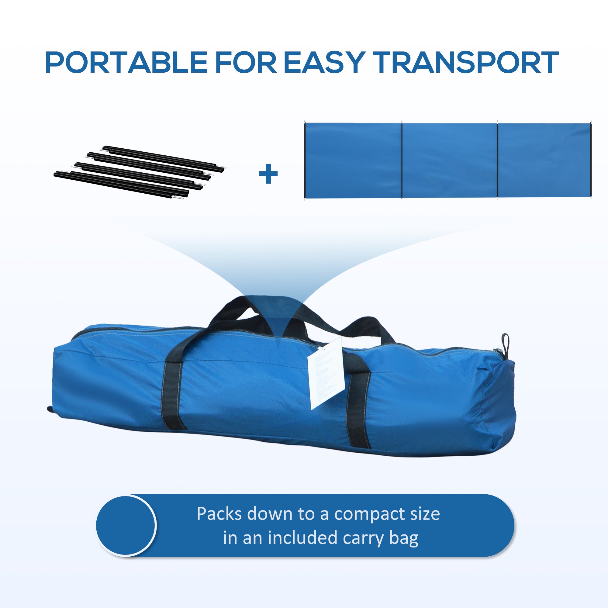 Outsunny 5 Pole Camping Windbreaks, Beach Wind Shield Shelter with Carry Bag and Steel Poles, Outdoor Caravan Privacy Shield, 540cm x 150cm, Blue - North Peak Garden Furniture