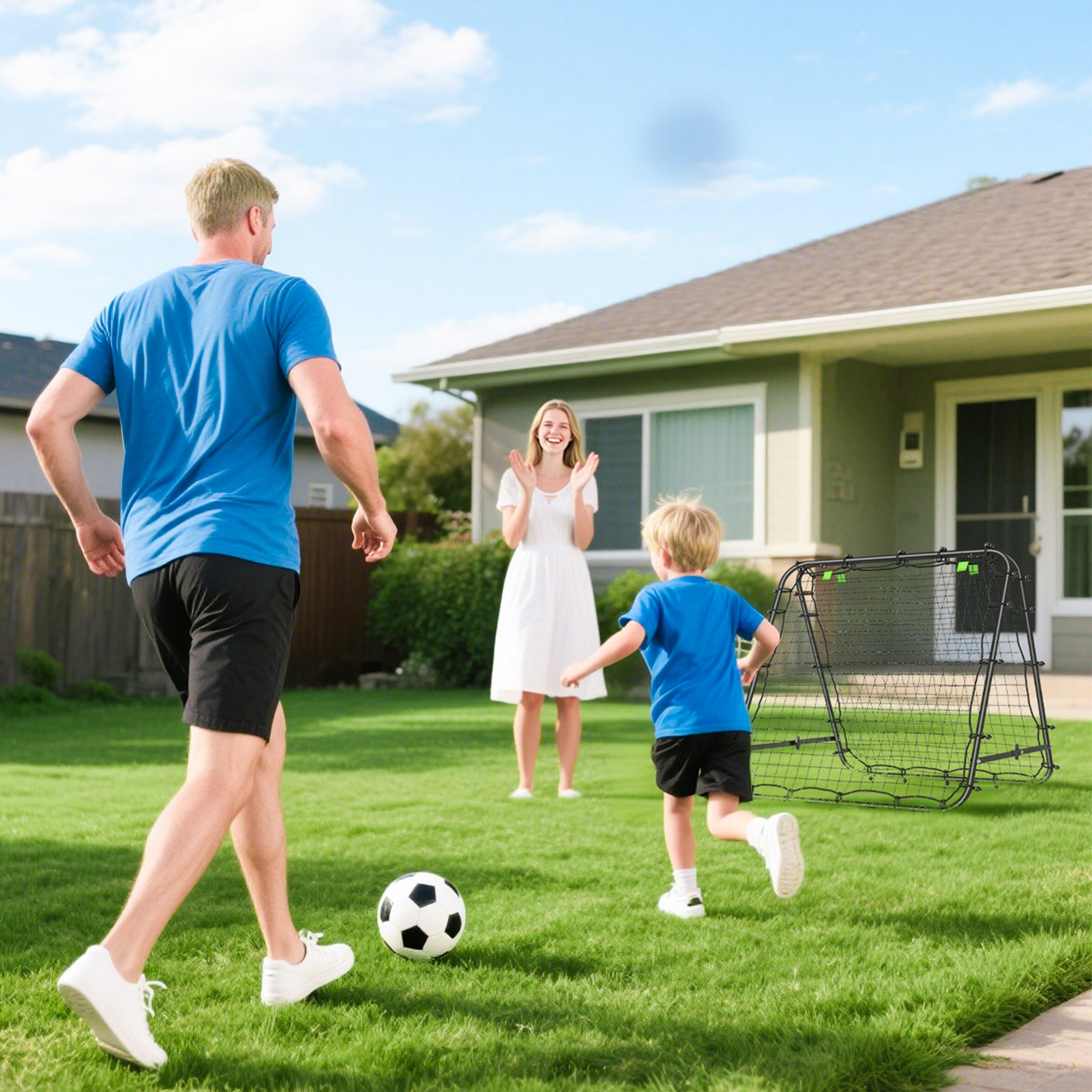HOMCOM Double Sided Football Rebounder Net, Football Rebound Goal with 5 Adjustable Angles, Black