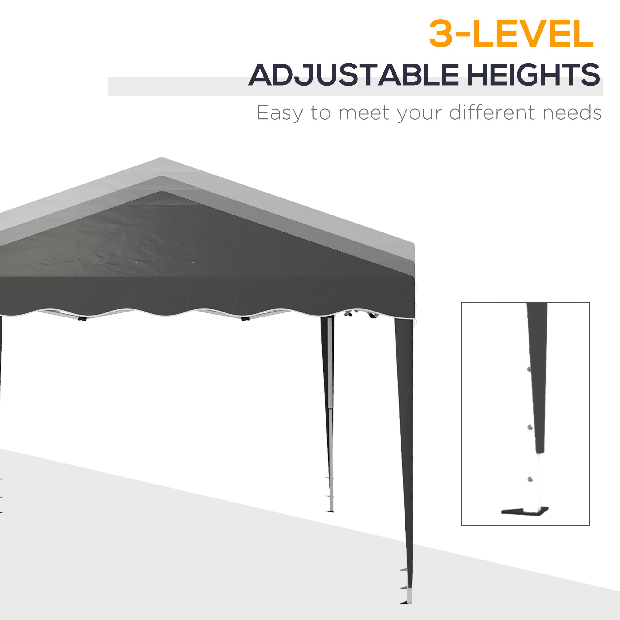 Outsunny 3 x 3cm Adjustable Height Pop-Up Gazebo, with Bag - Grey - North Peak Garden Furniture
