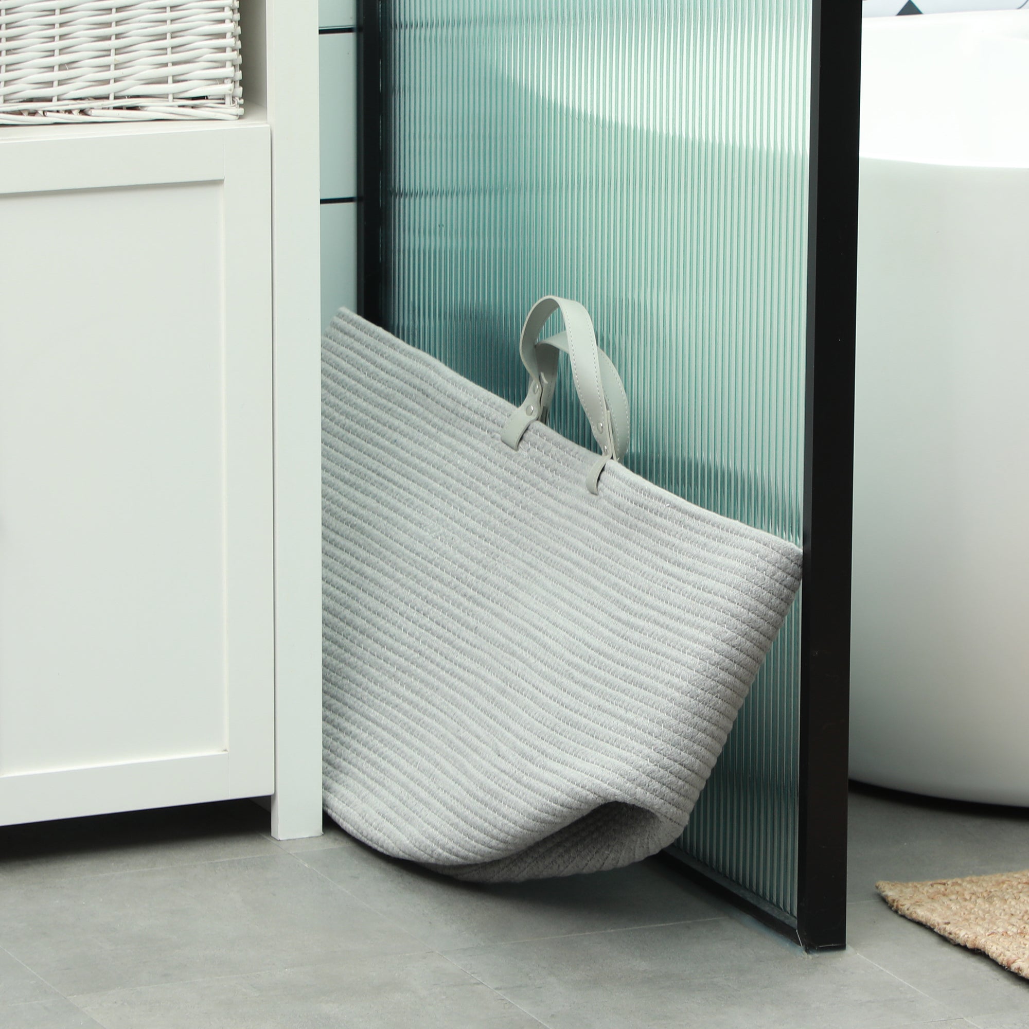 HOMCOM 88L Cotton Rope Laundry Basket, with Handles - Grey - North Peak Garden Furniture