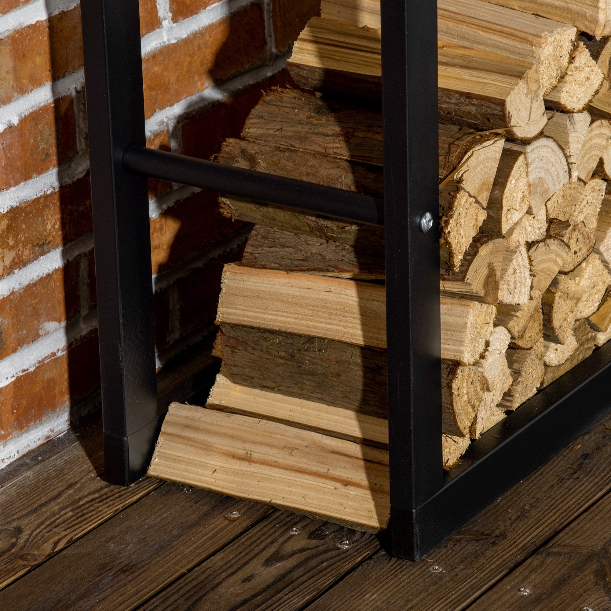 HOMCOM Metal Firewood Log Holder Tall Firewood Rack Indoor Outdoor Fireplace Wood Storage Shelf, Black, 60Wx25Dx150Hcm - North Peak Garden Furniture