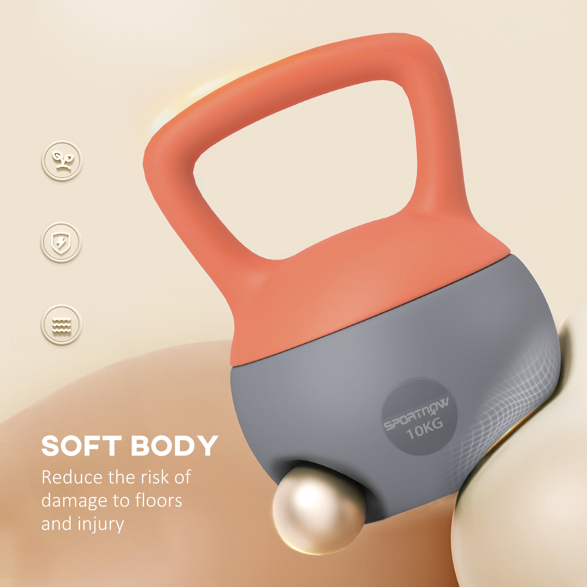 SPORTNOW Soft Kettlebell, 10kg Kettle Bell with Non-Slip Handle for Home Gym Weight Lifting and Strength Training, Orange and Grey