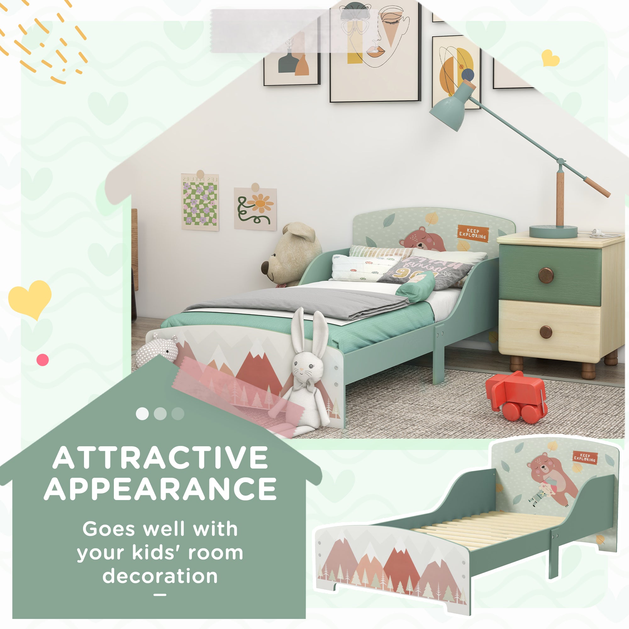 ZONEKIZ Toddler Bed Frame, Kids Bedroom Furniture for Ages 3-6 Years, Green - North Peak Garden Furniture