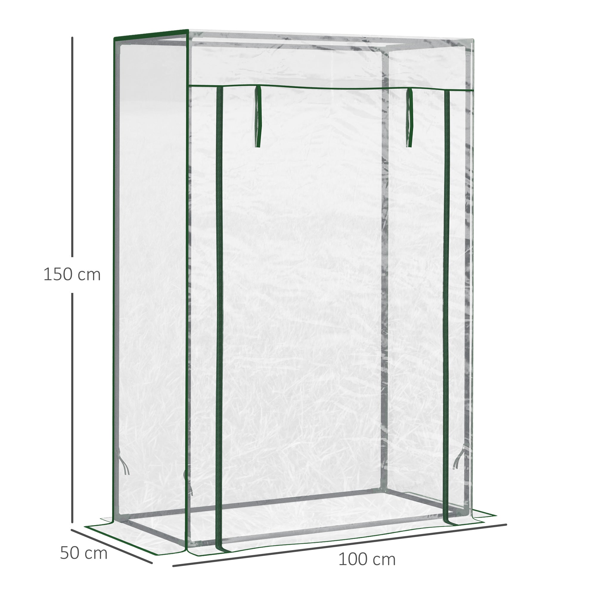 Outsunny 100 x 50 x 150cm Greenhouse Steel Frame PVC Cover with Roll-up Door Outdoor for Backyard, Balcony, Garden, Transparent - North Peak Garden Furniture