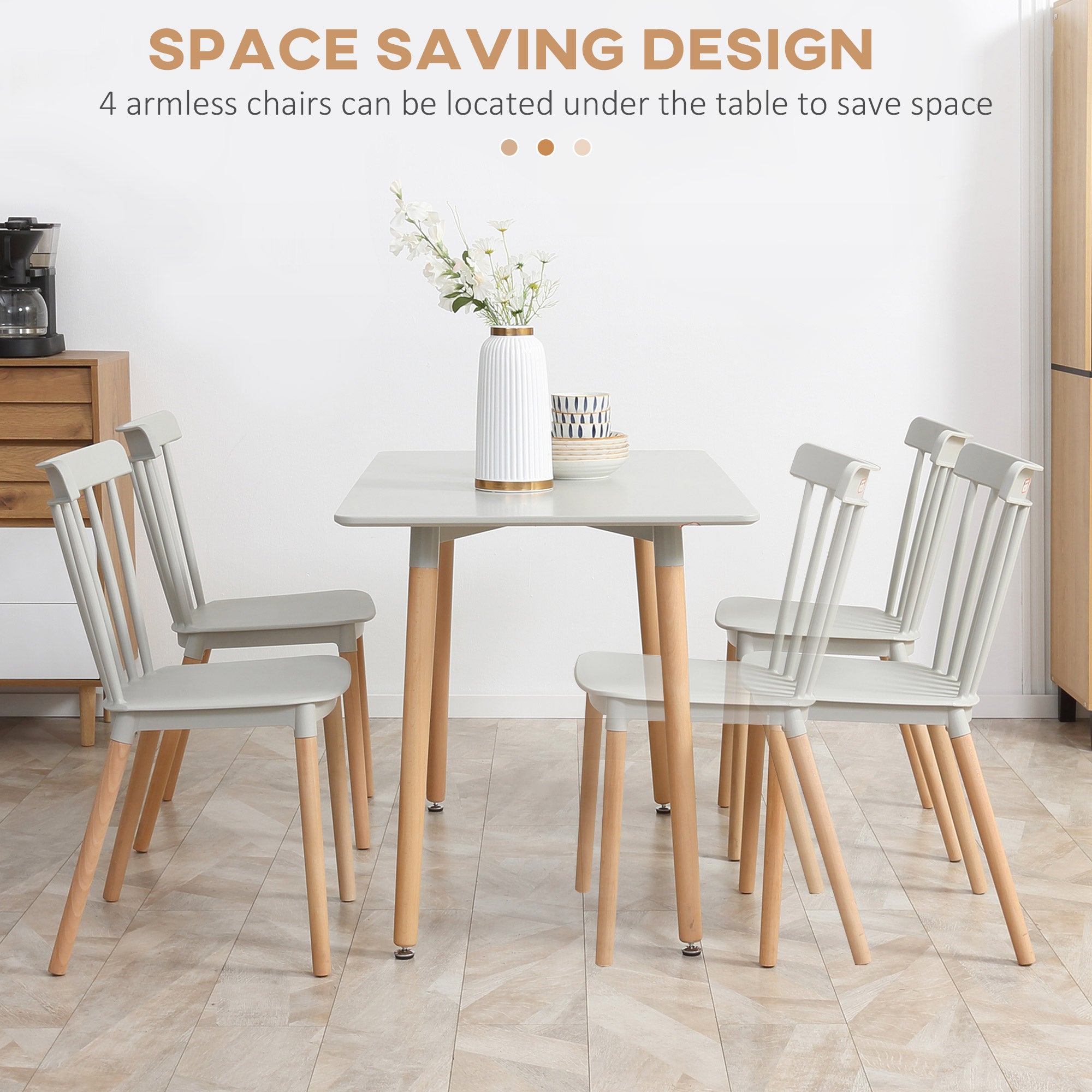 HOMCOM 5 Piece Dining Table Set with Beech Wood Legs, Space Saving Table and 4 Chairs for Small Kitchens, Grey - North Peak Garden Furniture
