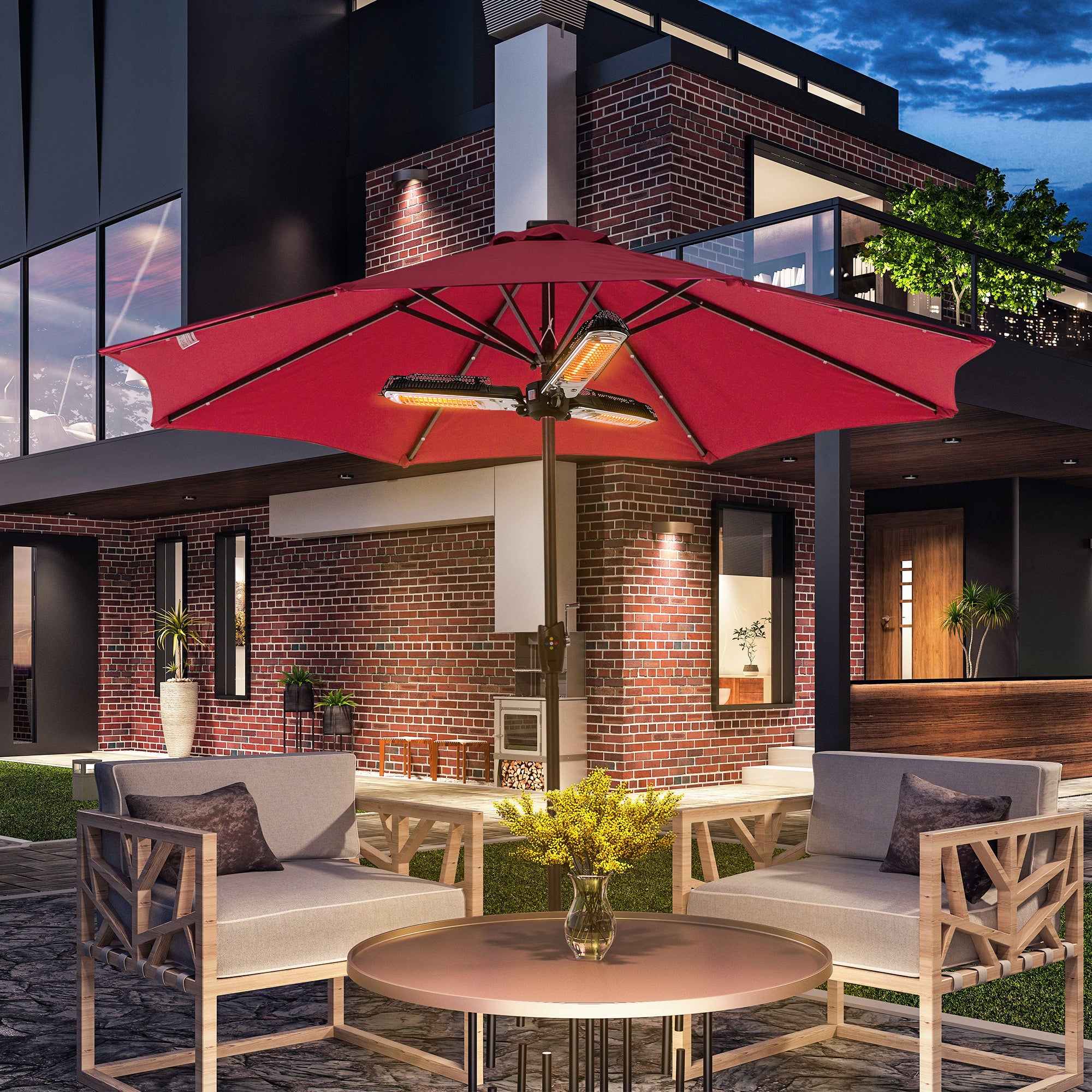 Outsunny Electric Umbrella Parasol Mounted Infrared Heater 2000W Patio Gazebo Outdoor Use - North Peak Garden Furniture