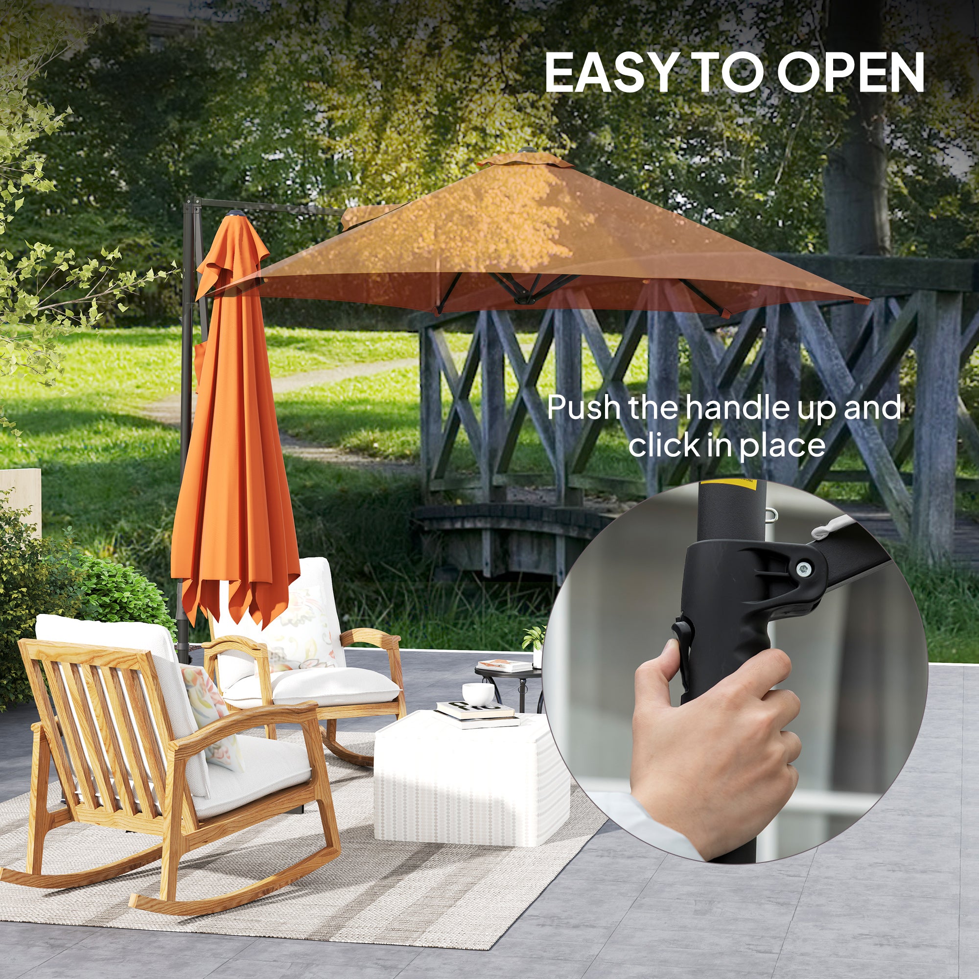 Outsunny 2.5M Garden Cantilever Parasol, Offset Roma Patio Umbrella Hanging Sun Shade Canopy Shelter with 360° Rotation and Cross Base, Orange - North Peak Garden Furniture
