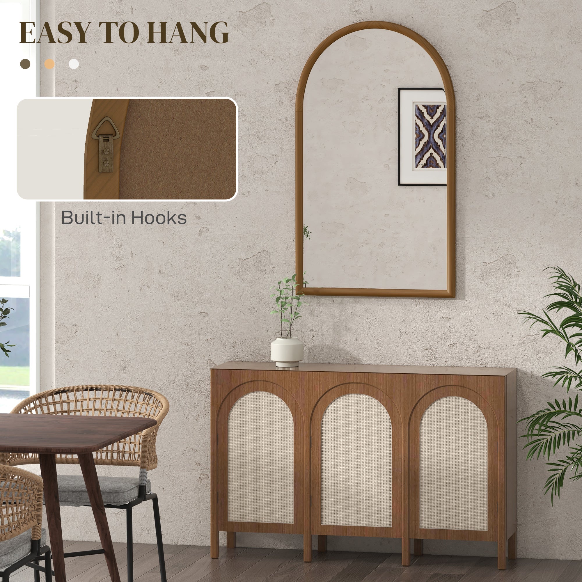 HOMCOM 110 x 65cm Wooden Arched Mirror - Natural Finish - North Peak Garden Furniture