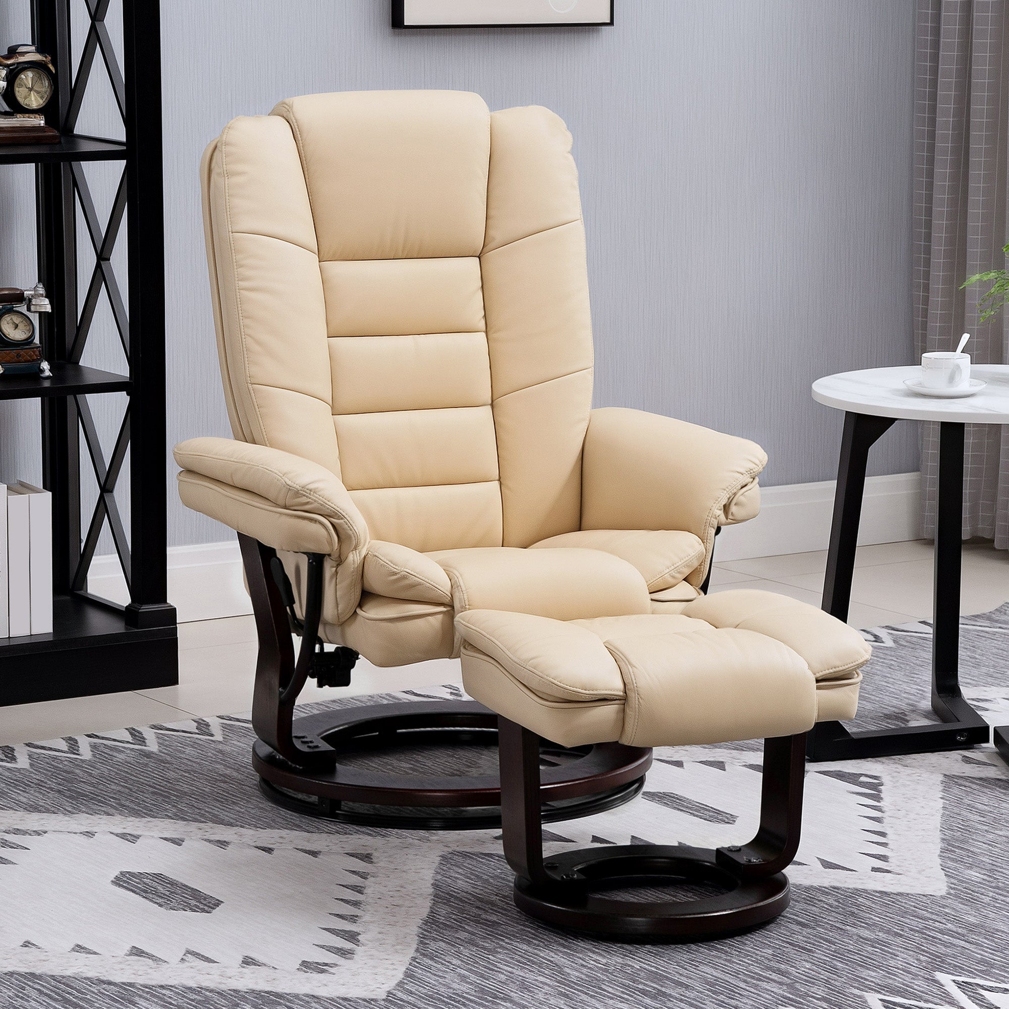 HOMCOM Faux Leather Extra-Padded Reclining Chair & Footstool Beige - North Peak Garden Furniture