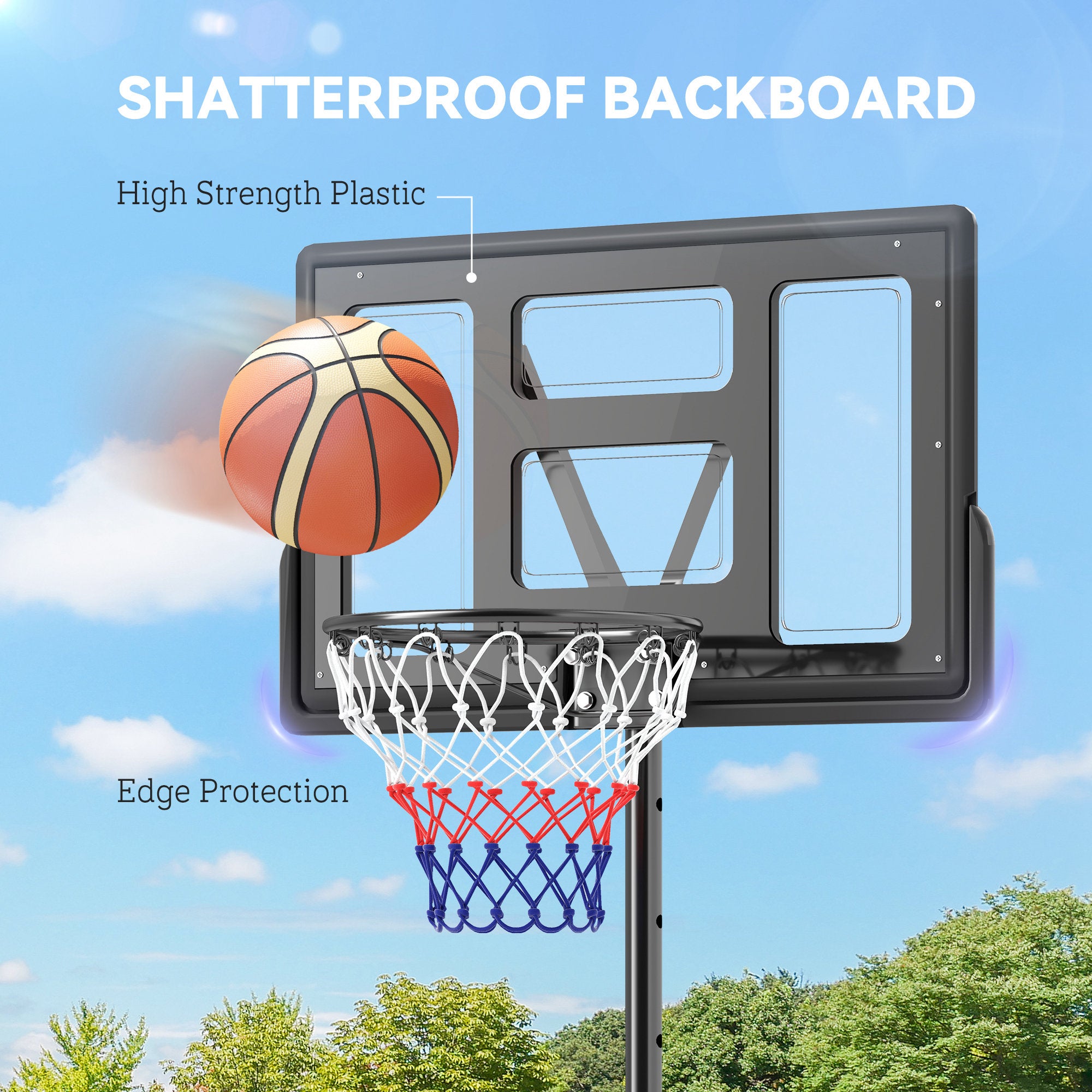 SPORTNOW Basketball Hoop Outdoor, Basketball Hoop and Stand with 10-Level Adjustable Height, Weighted Base, Portable on Wheels, 2.3-3.05m, for Teens, Juniors, Adults - North Peak Garden Furniture