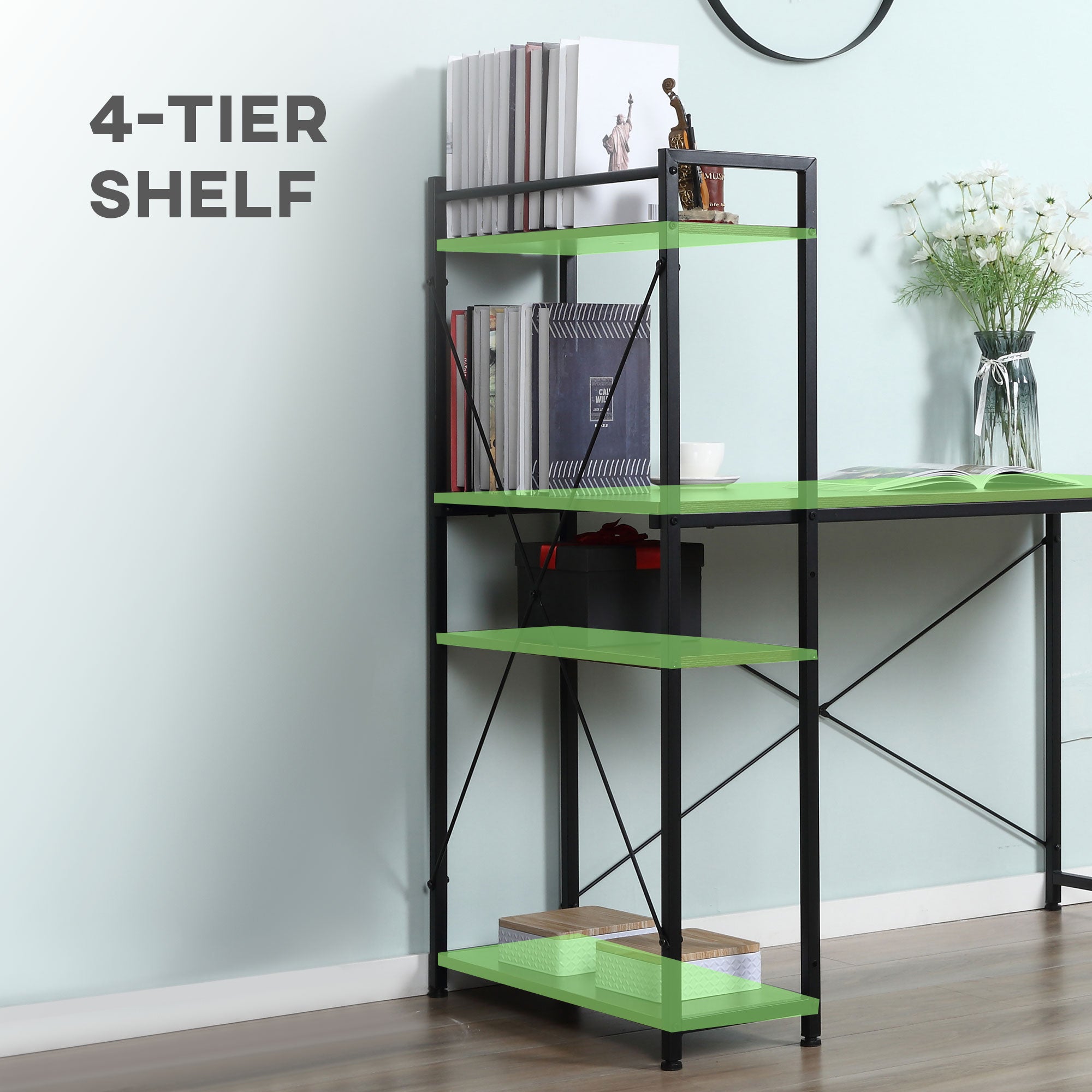 HOMCOM Computer Desk with Storage Shelves on Left or Right, Industrial Reversible Writing Desk for Home Office, Study, Easy Assembly, 120 x 64 x 121cm, Walnut and Black - North Peak Garden Furniture