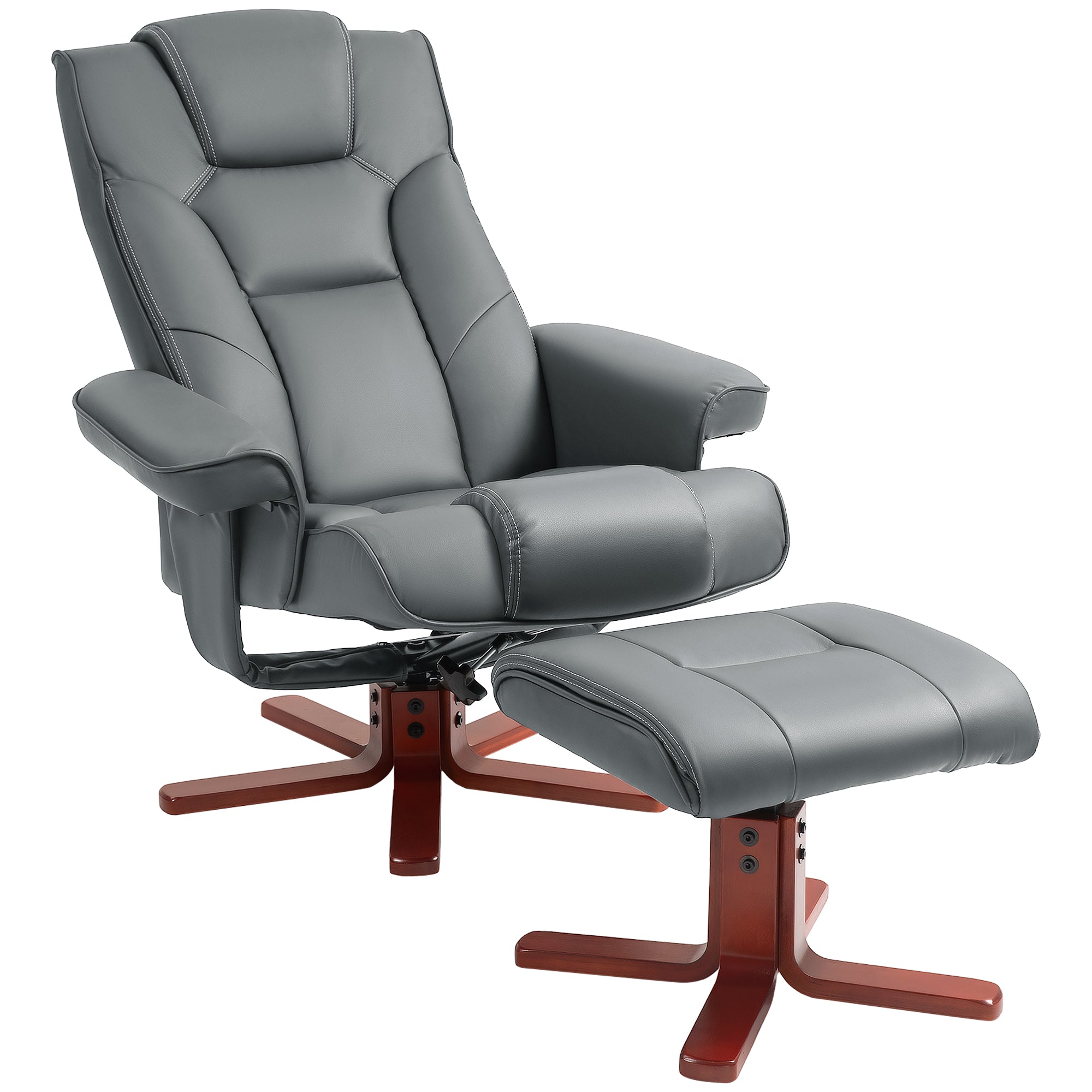 HOMCOM Faux Leather Manual Recliner and Footstool Set - Grey - North Peak Garden Furniture