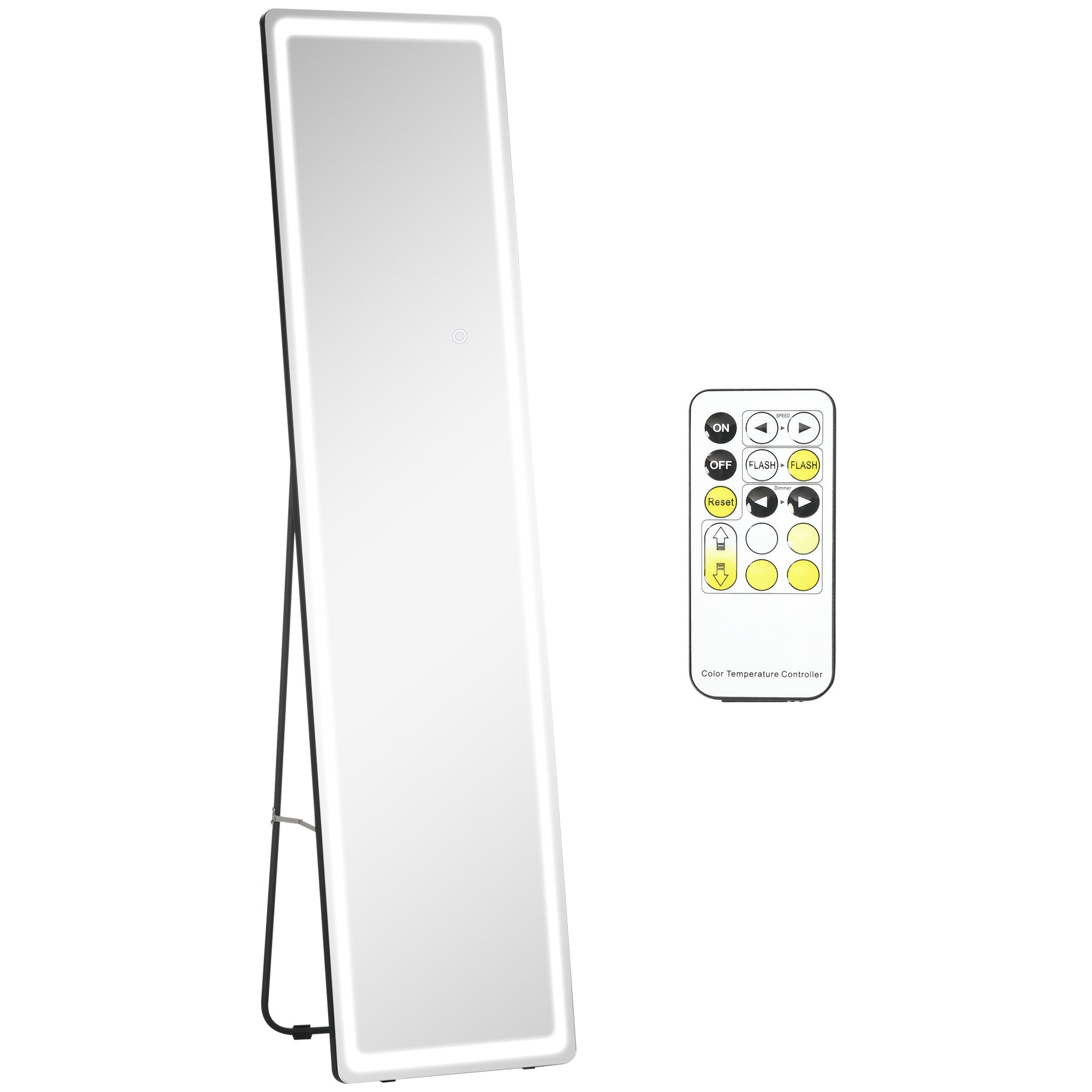 HOMCOM Full-Length Mirror with LED Lights and Remote Control, Freestanding Floor Mirror with Dimming & 3 Color Modes, Wall Mounted Full Body Mirror for Bedroom