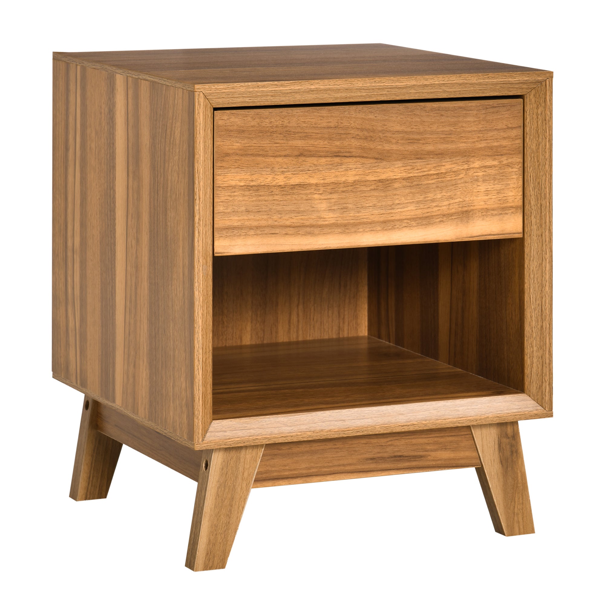 HOMCOM Modern Bedside Table Nightstand, Living Room End Table, Side Table with Drawer and Shelf, Walnut Brown - North Peak Garden Furniture