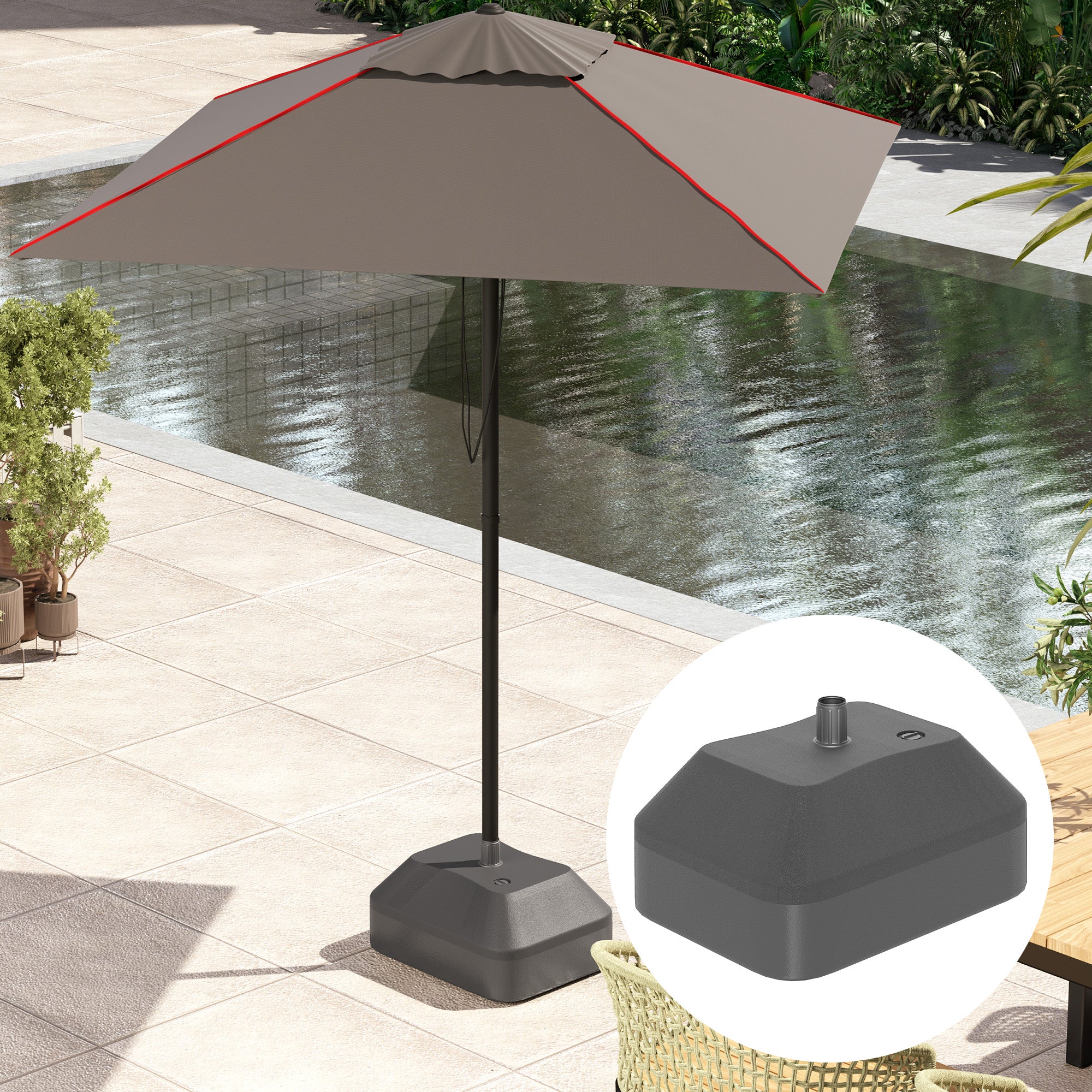 Outsunny Fillable Garden Parasol Base, Heavy Duty Parasol Base Stand Outdoor Umbrella Stand, Filled Up to 24kg with Stand or 20kg with Water, Sun Umbrella Base for 38 mm Poles, Black - North Peak Garden Furniture