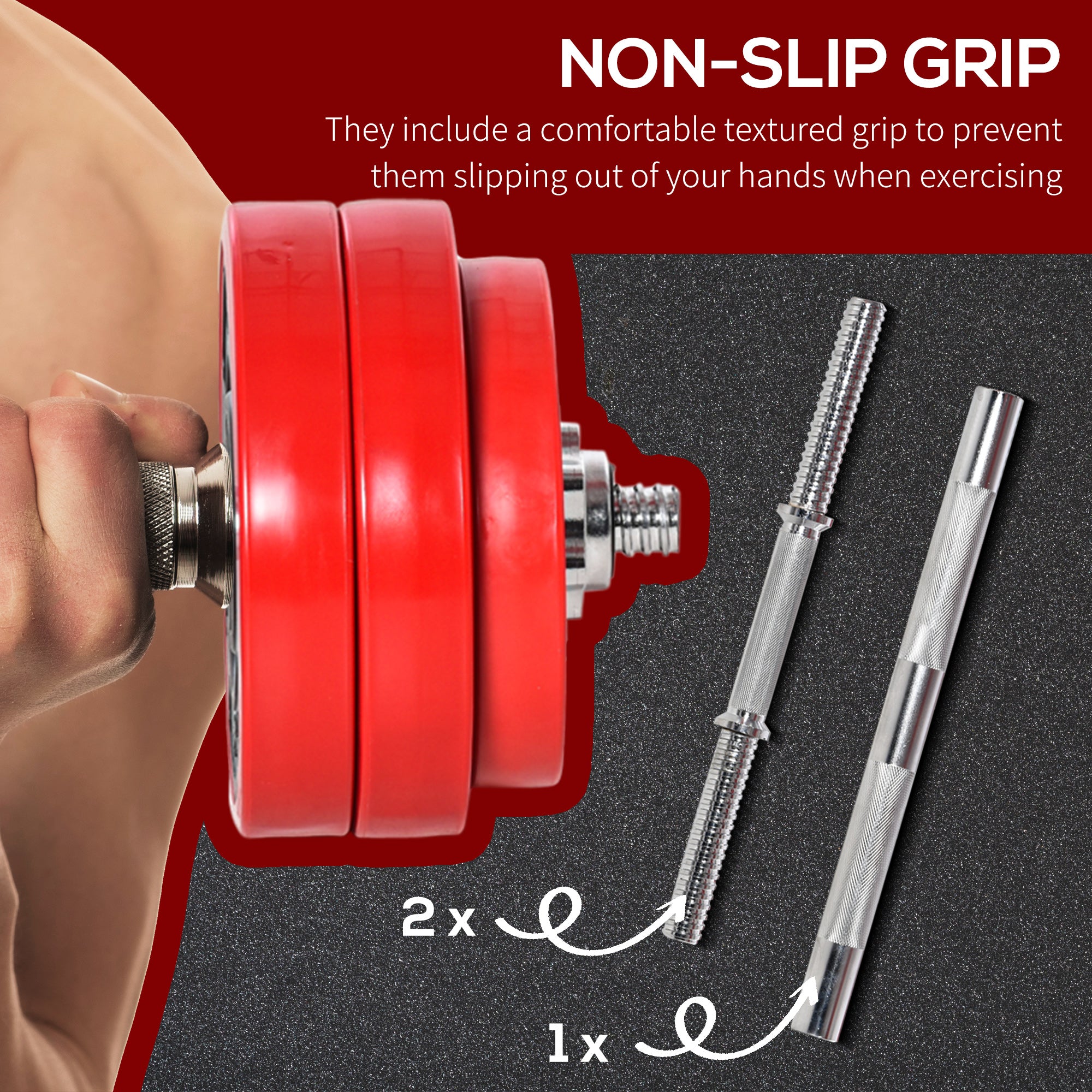 HOMCOM 30KGS 2-In-1 Dumbbell & Barbell Adjustable Set Strength Muscle Exercise Fitness Plate Bar Clamp Rod Home Gym Sports Area - North Peak Garden Furniture