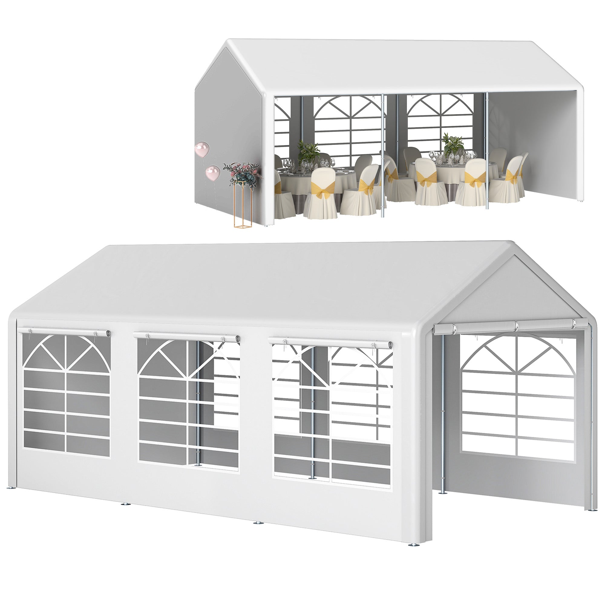 Outsunny 6 x 3(m) Garden Gazebo Marquee Party Tent Wedding Portable Garage Carport shelter Car Canopy Outdoor Heavy Duty Steel Frame Waterproof Rot Resistant