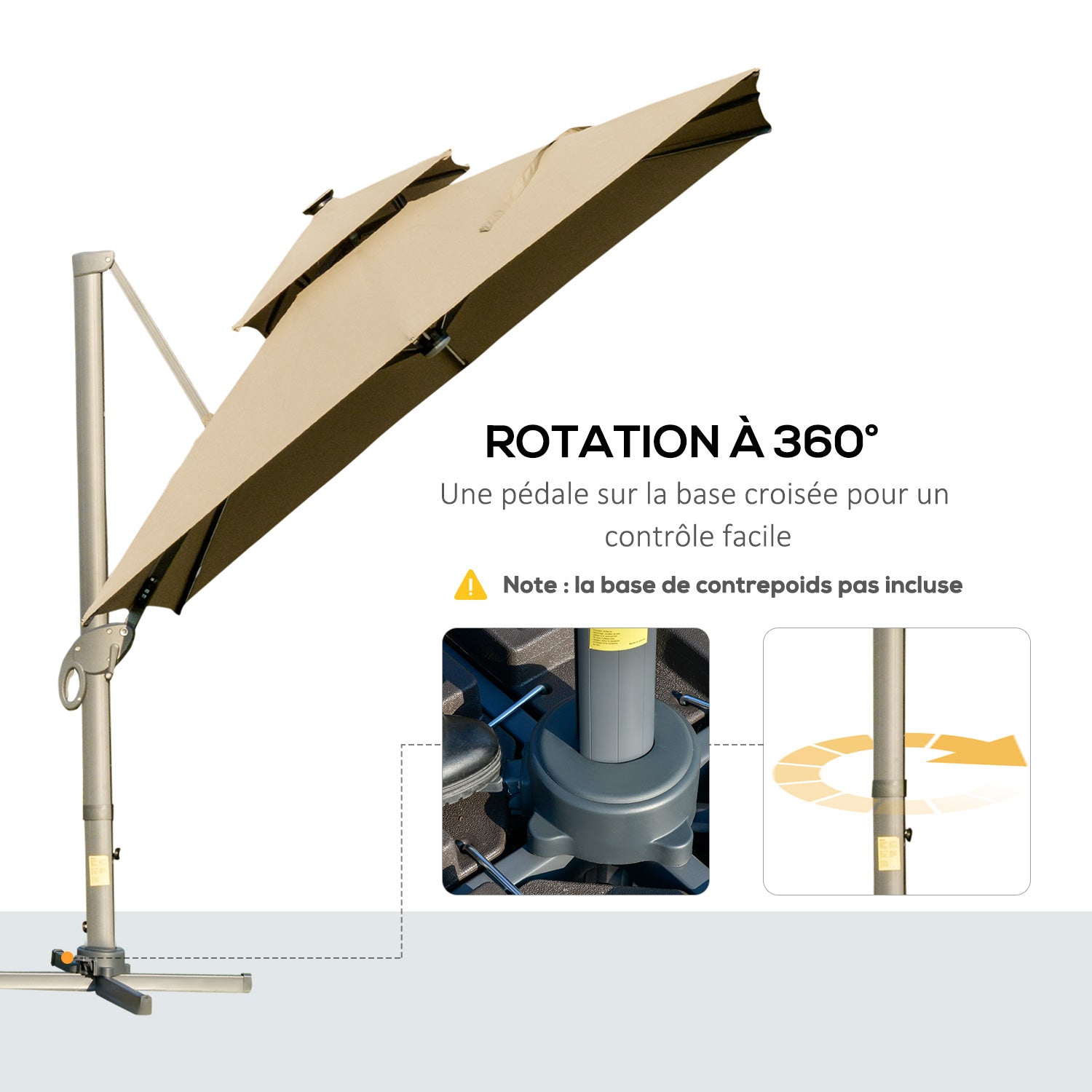 Outsunny 3 x 3(m) Aluminium Sun Square Canopy Top w/ Adjustable Pole Angle Khaki - North Peak Garden Furniture