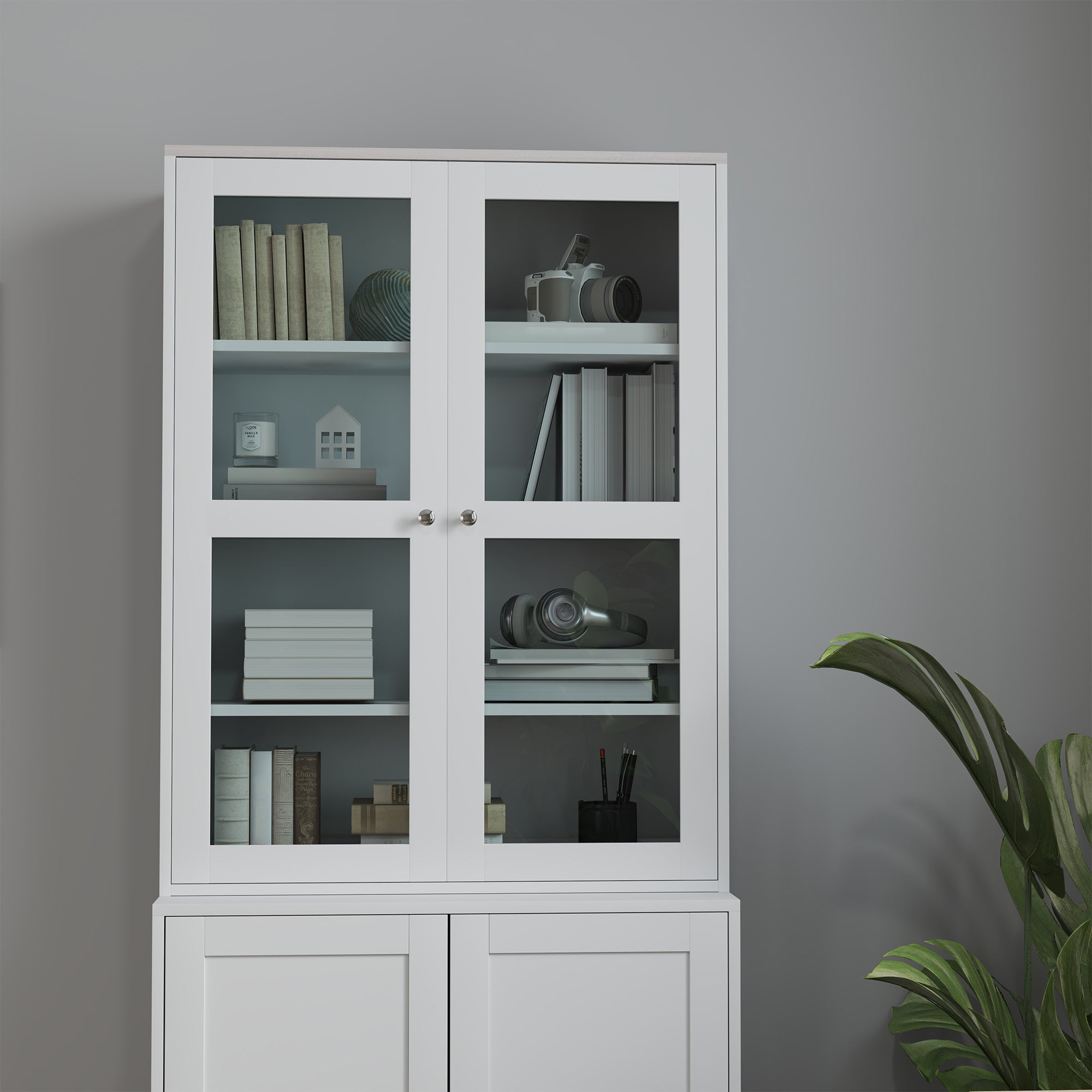 HOMCOM Double Storage Display Cabinet - White - North Peak Garden Furniture