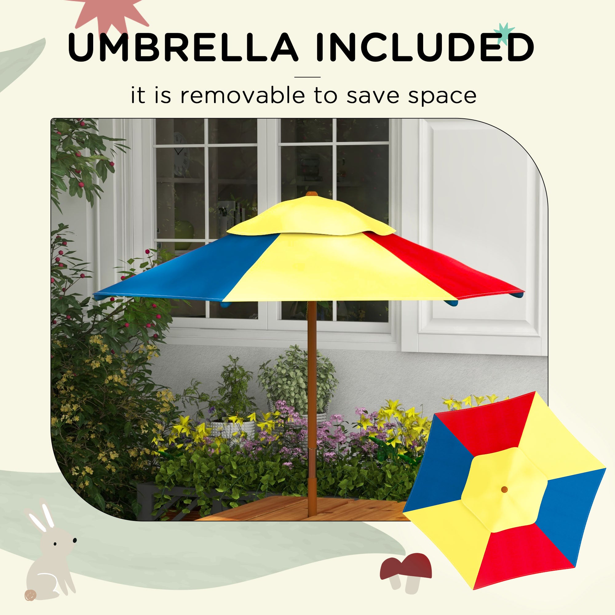 Outsunny Kids Picnic Table Set, 3 in 1 Sand Pit Activity Table, Kids Garden Furniture w/ Removable Parasol, for 3-6 Years - North Peak Garden Furniture