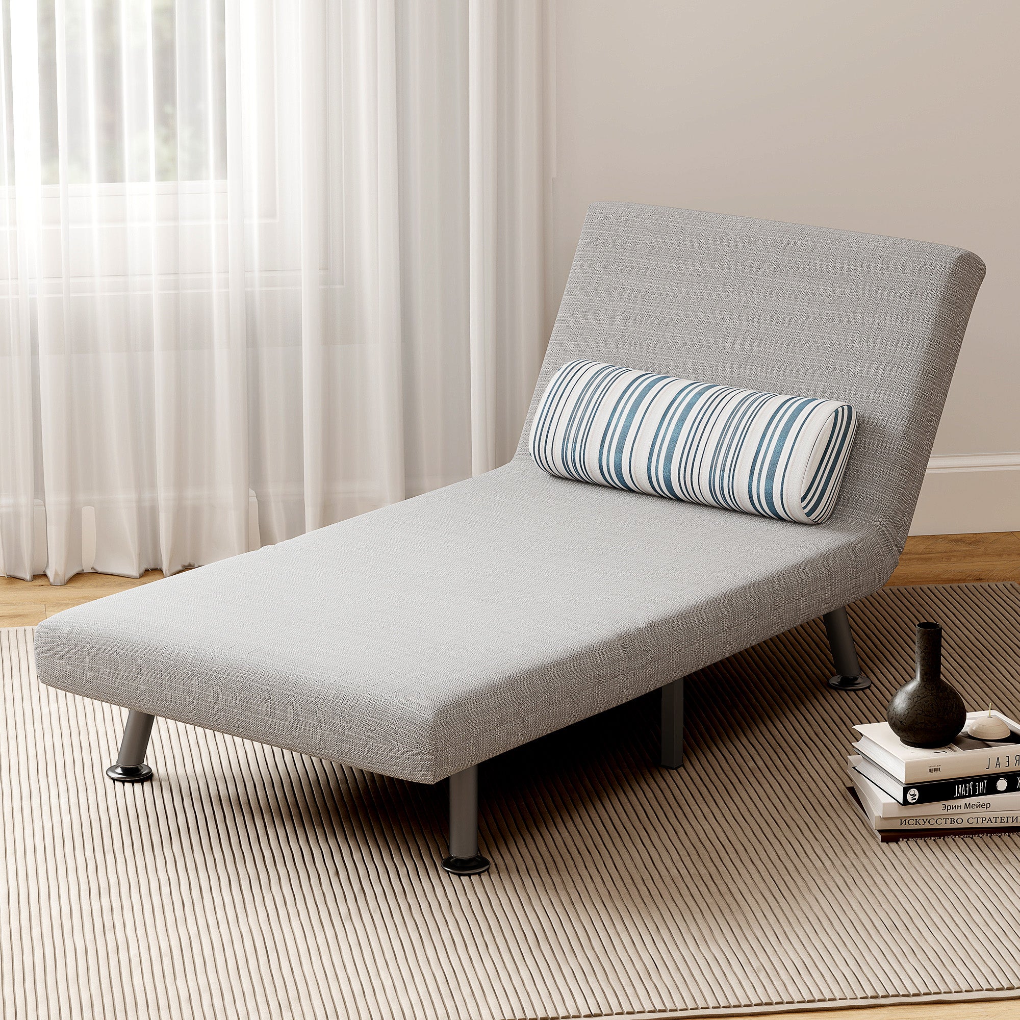 HOMCOM Single Sofa Bed, 1 Person Sleeper Foldable Lounge with Pillow, Grey