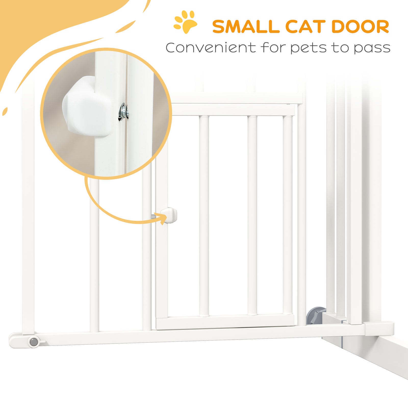 PawHut Pressure Fit Stair Gate, Dog Gate w/ Small Cat Door, Auto Closing System, Double Locking Openings, 74-80cm - White - North Peak Garden Furniture